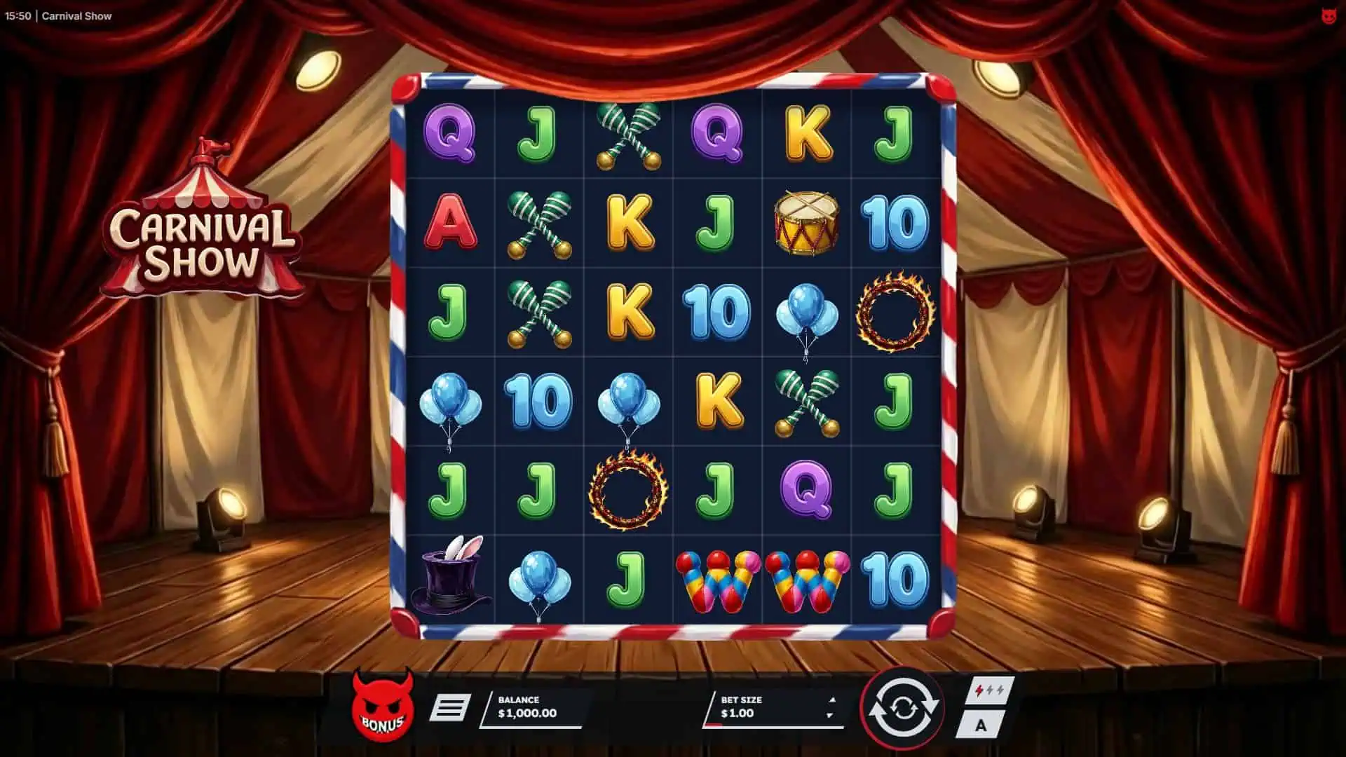 Carnival Show slot gameplay reels