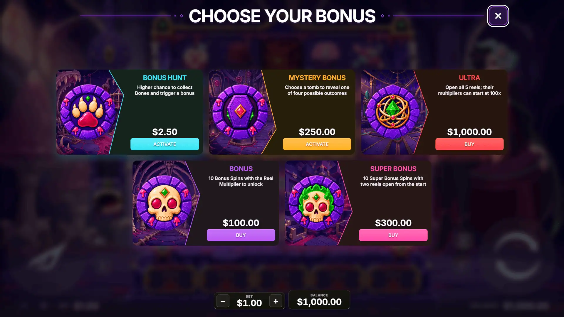 Candy Hex bonus buy menu