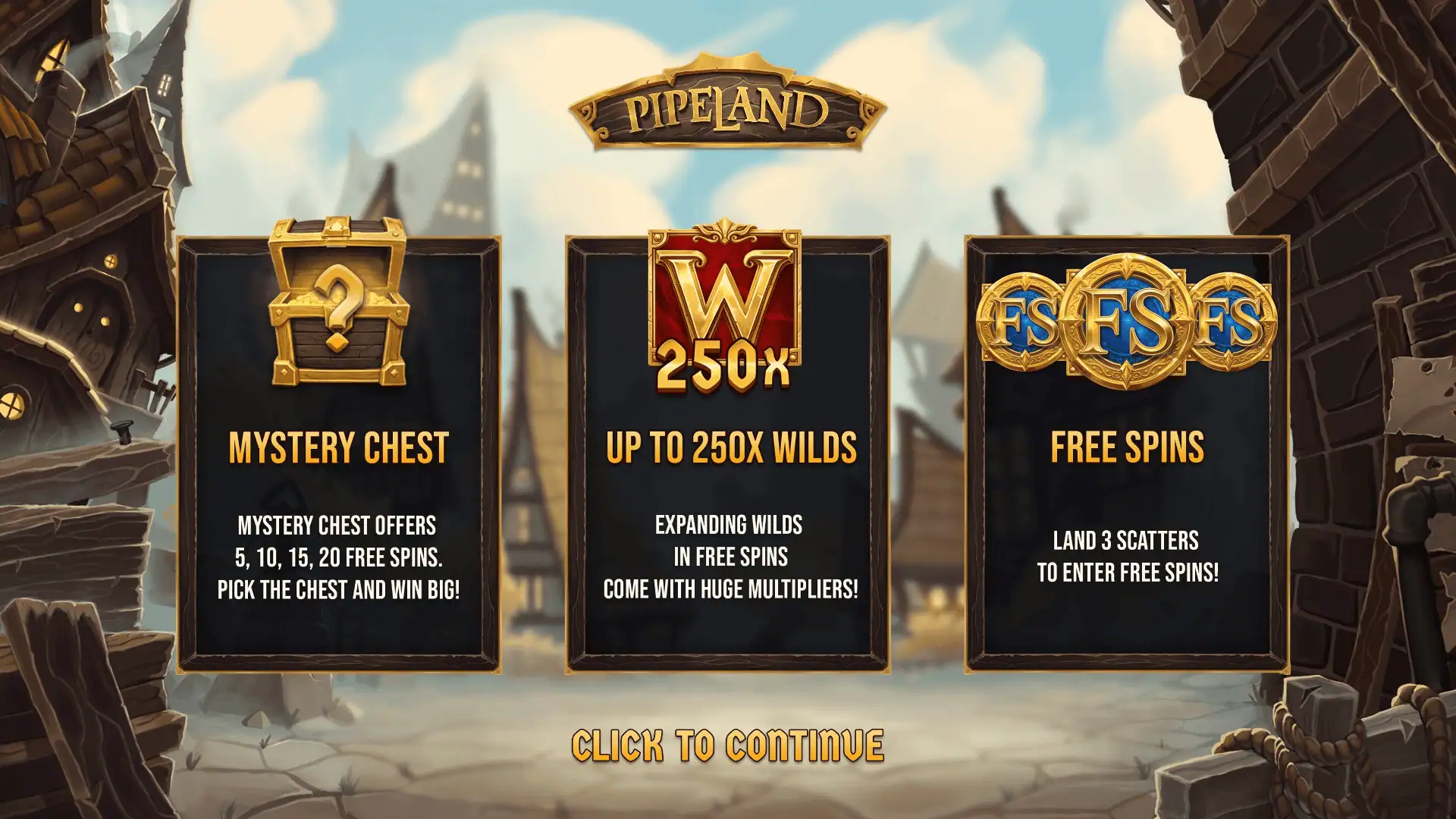 The Pipeland slot intro screen