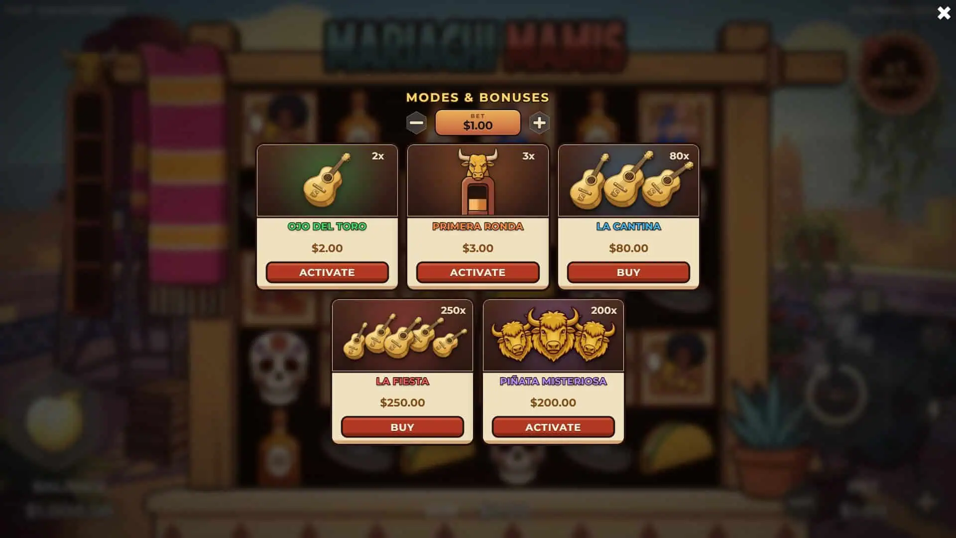 Mariachi Mamis bonus buy menu