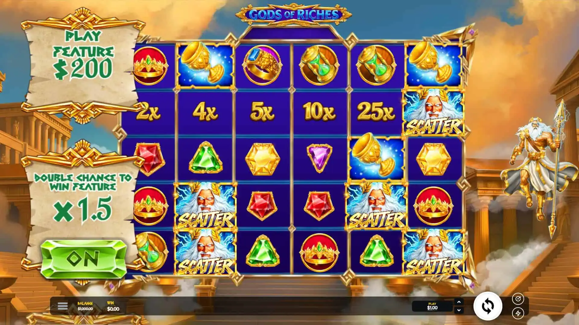 Gods of Riches slot gameplay reels
