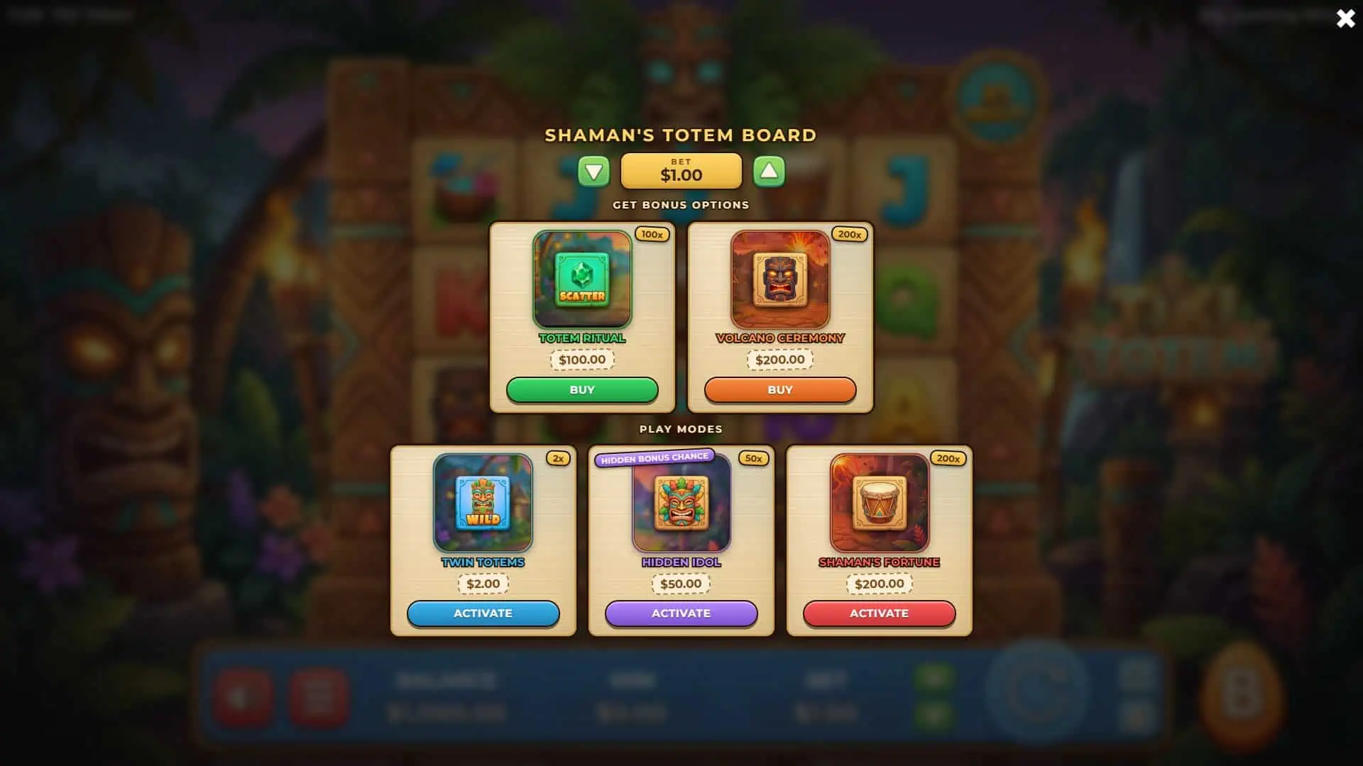 Tiki Totem bonus buy menu