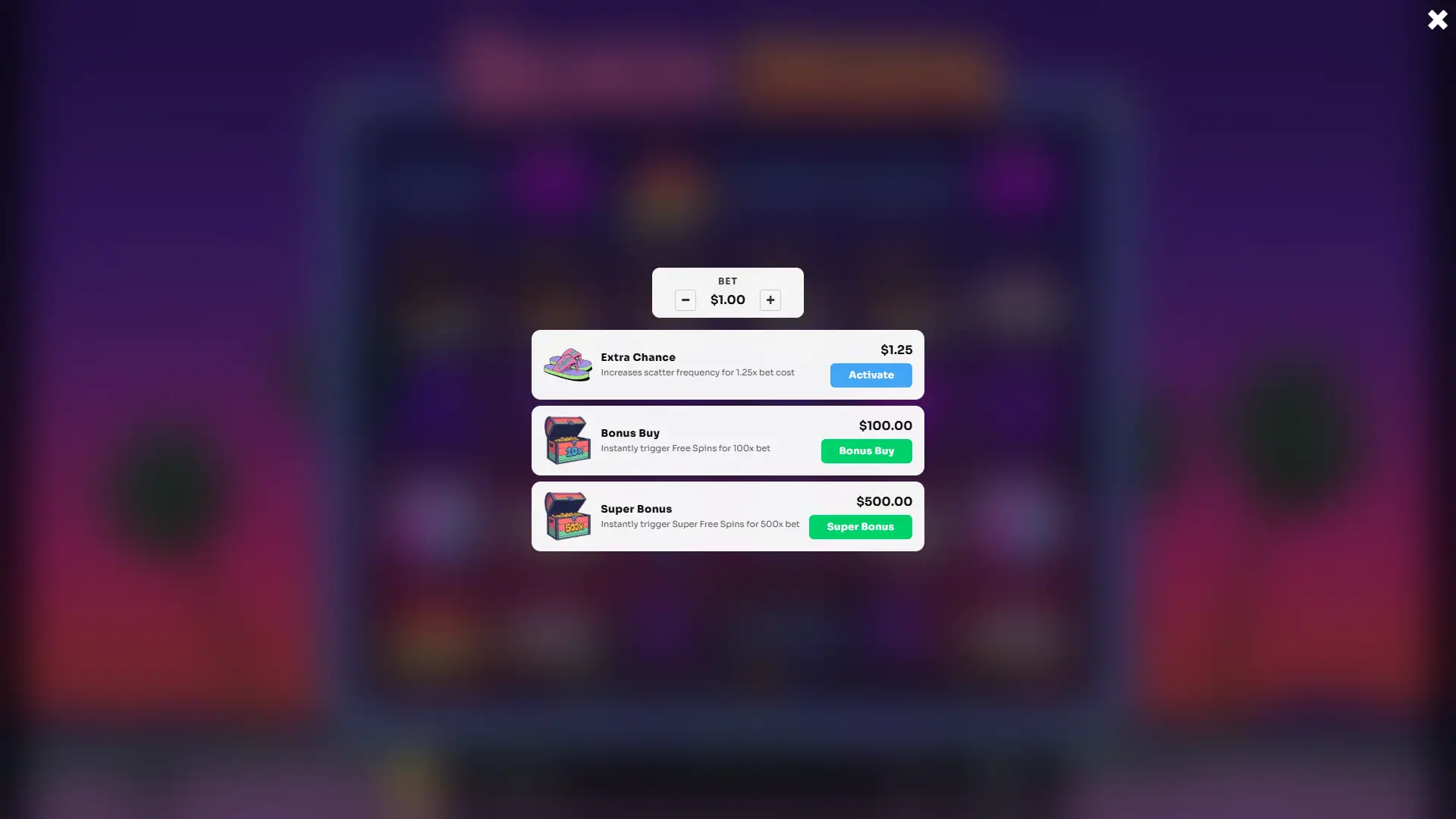 Beach Degen bonus buy menu