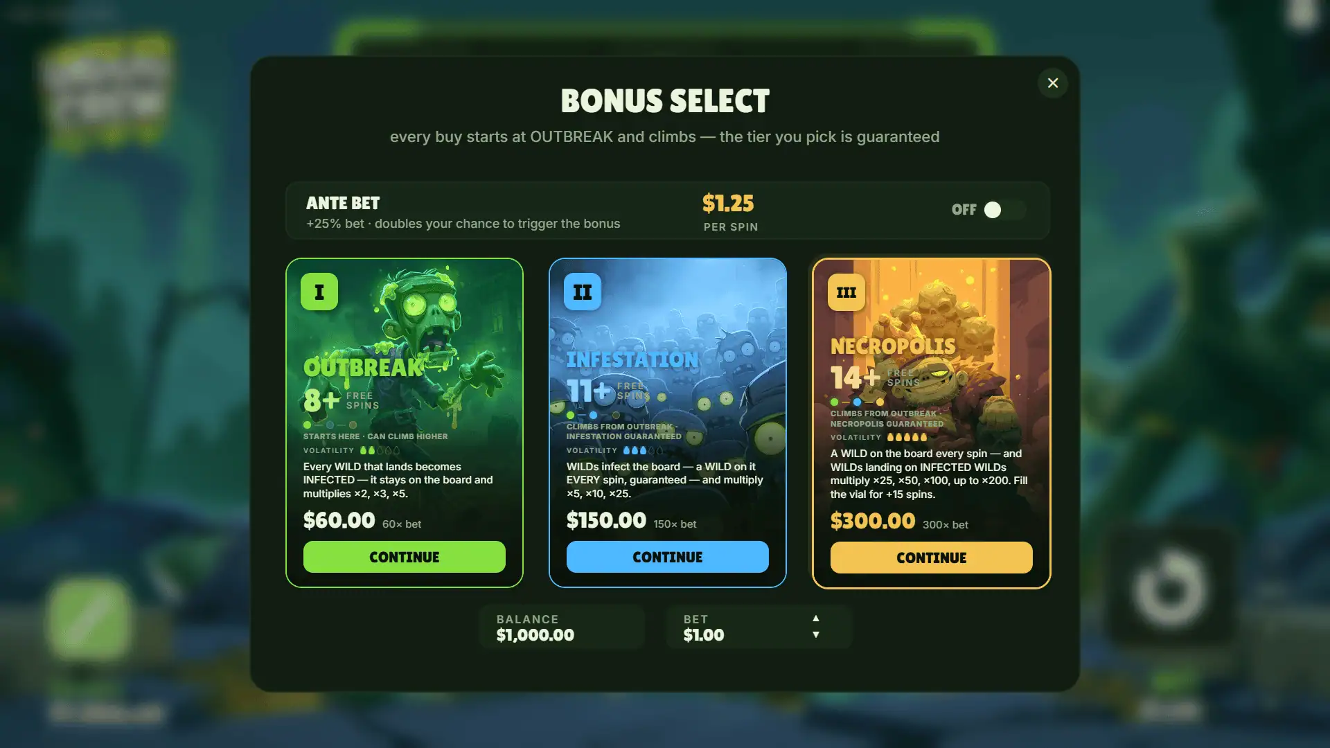 Undead Crew bonus buy menu