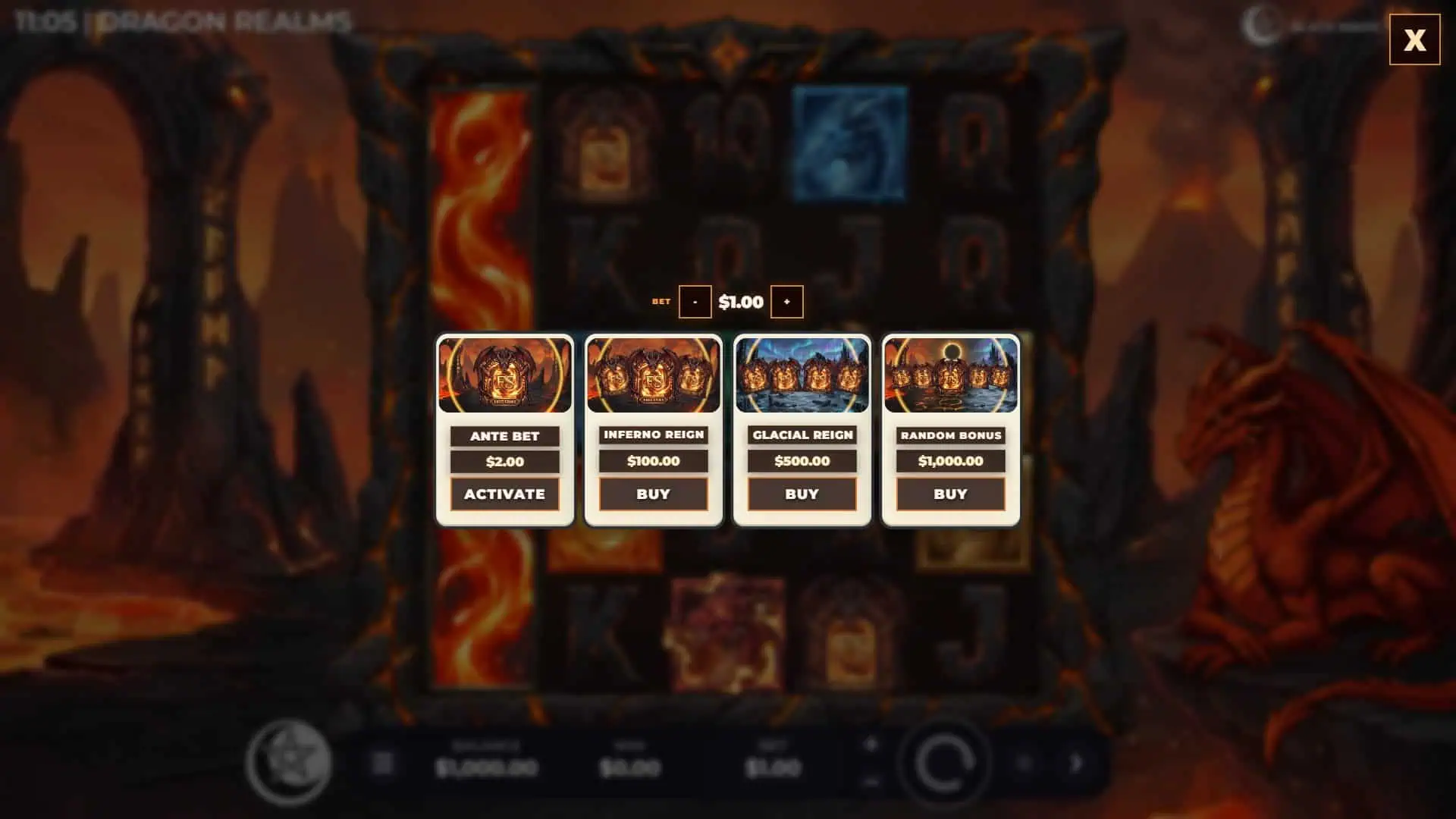 Dragon Realms bonus buy menu