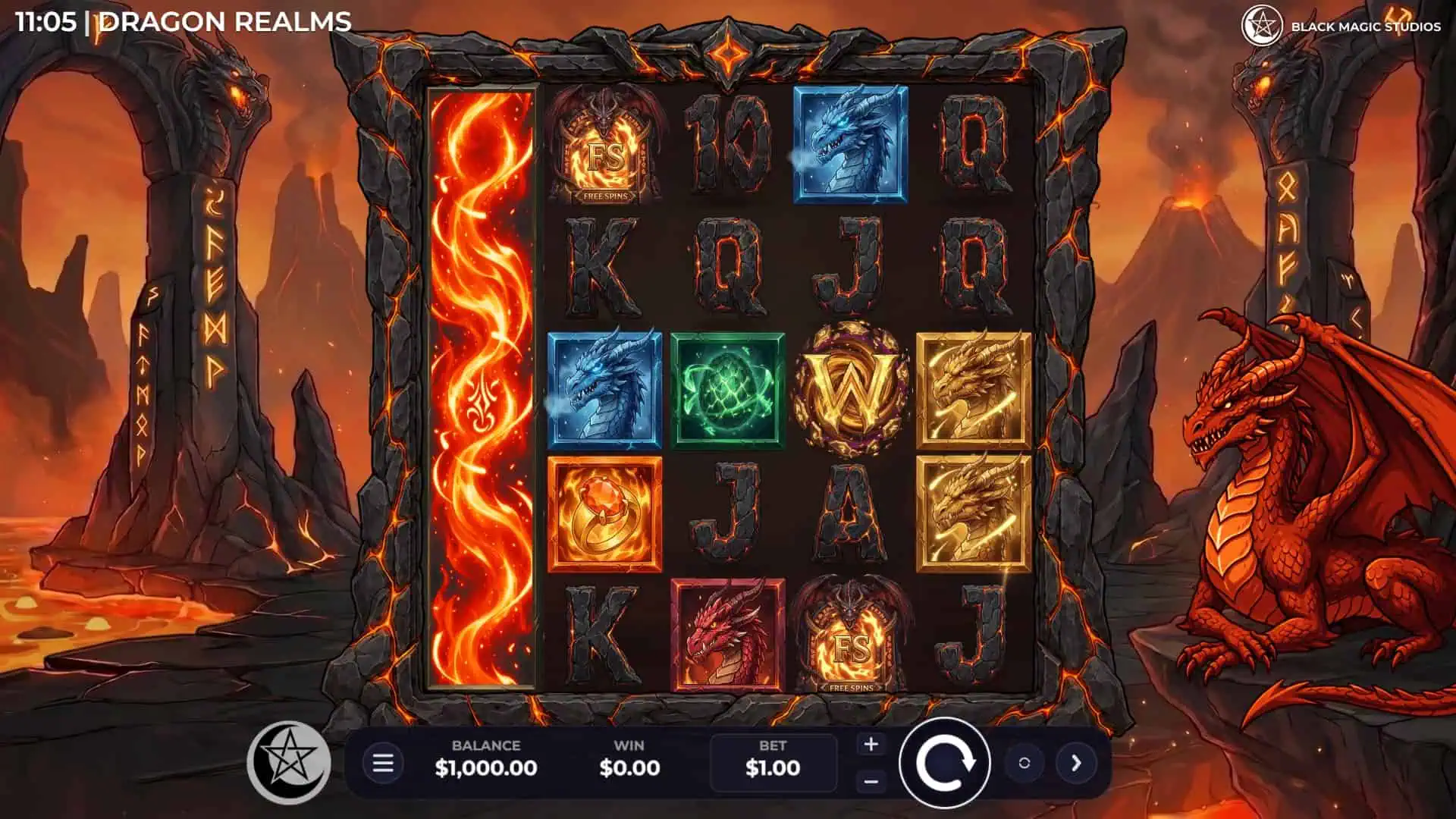 Dragon Realms slot gameplay reels
