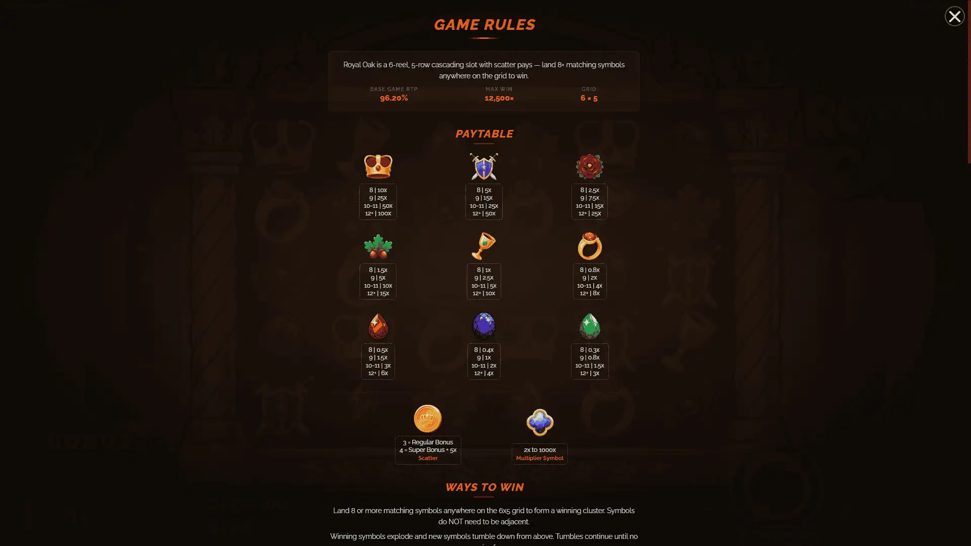 Royal Oak bonus buy menu