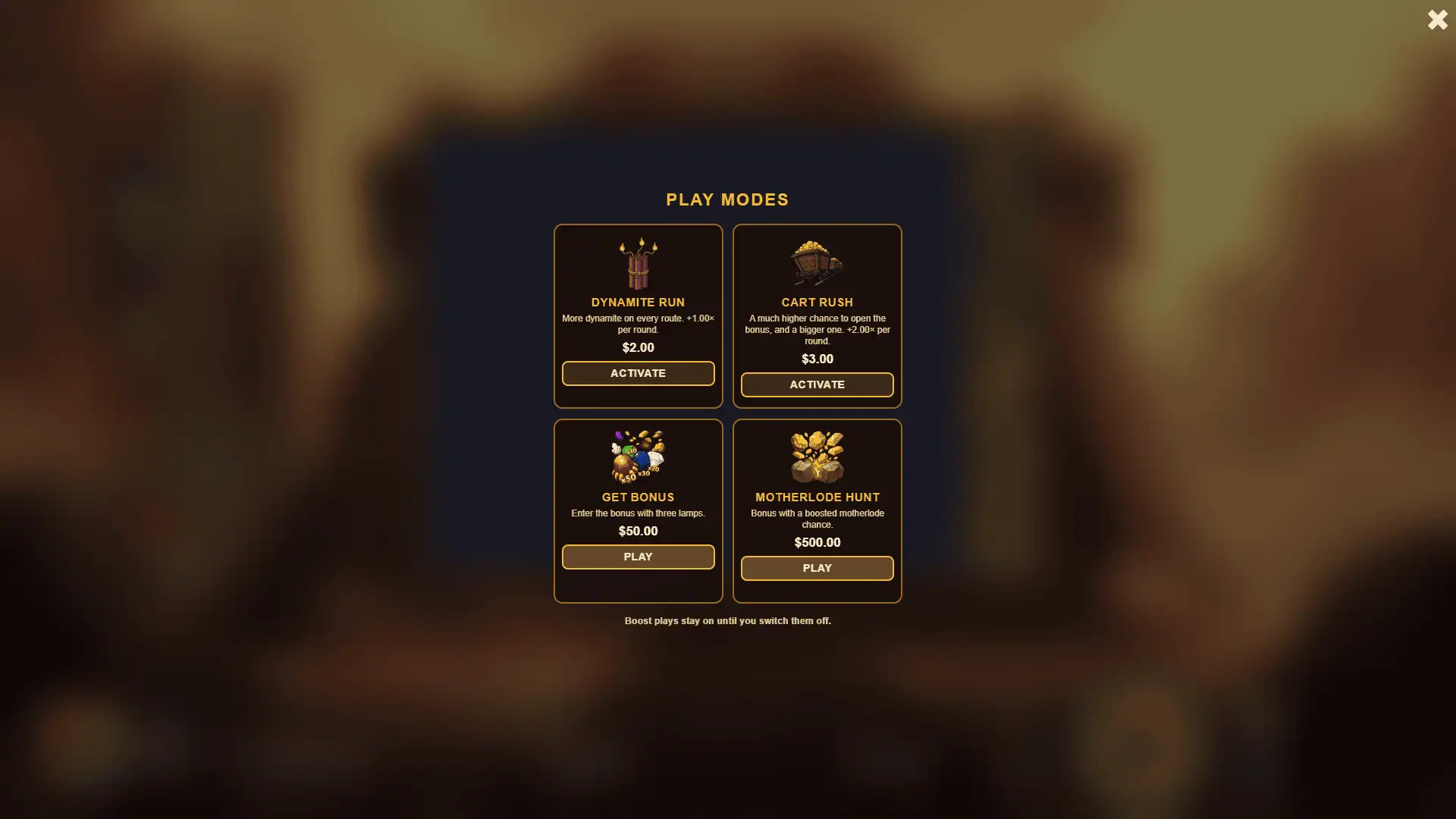 Routix: Motherlode bonus buy menu