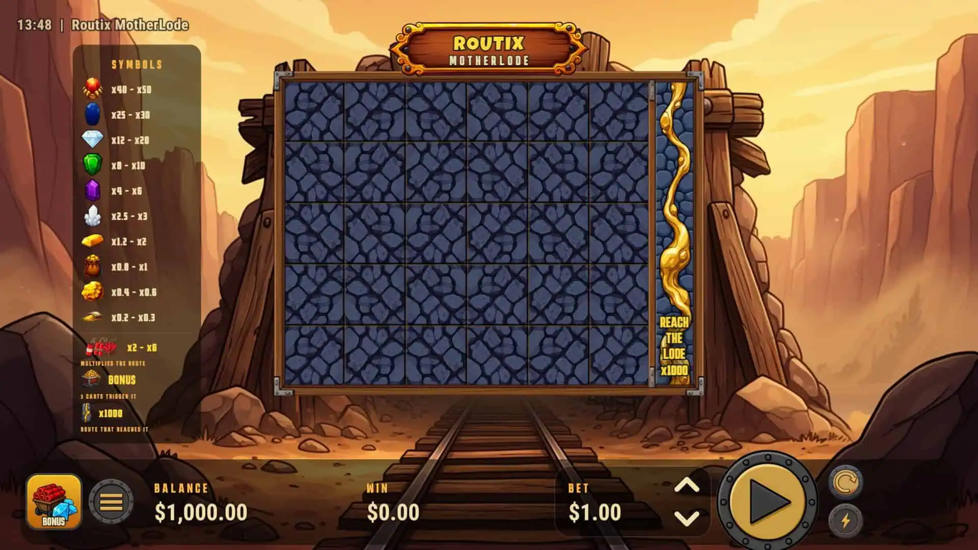 Routix: Motherlode slot gameplay reels
