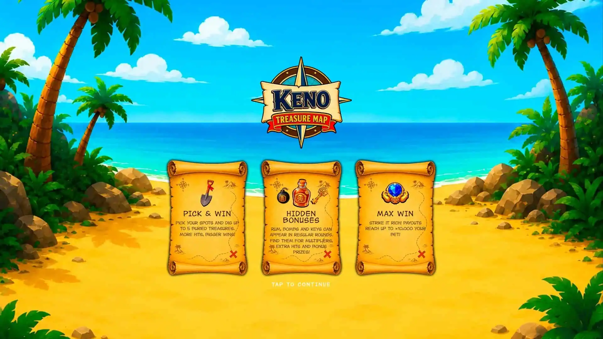 Keno Treasure Map slot intro screen
