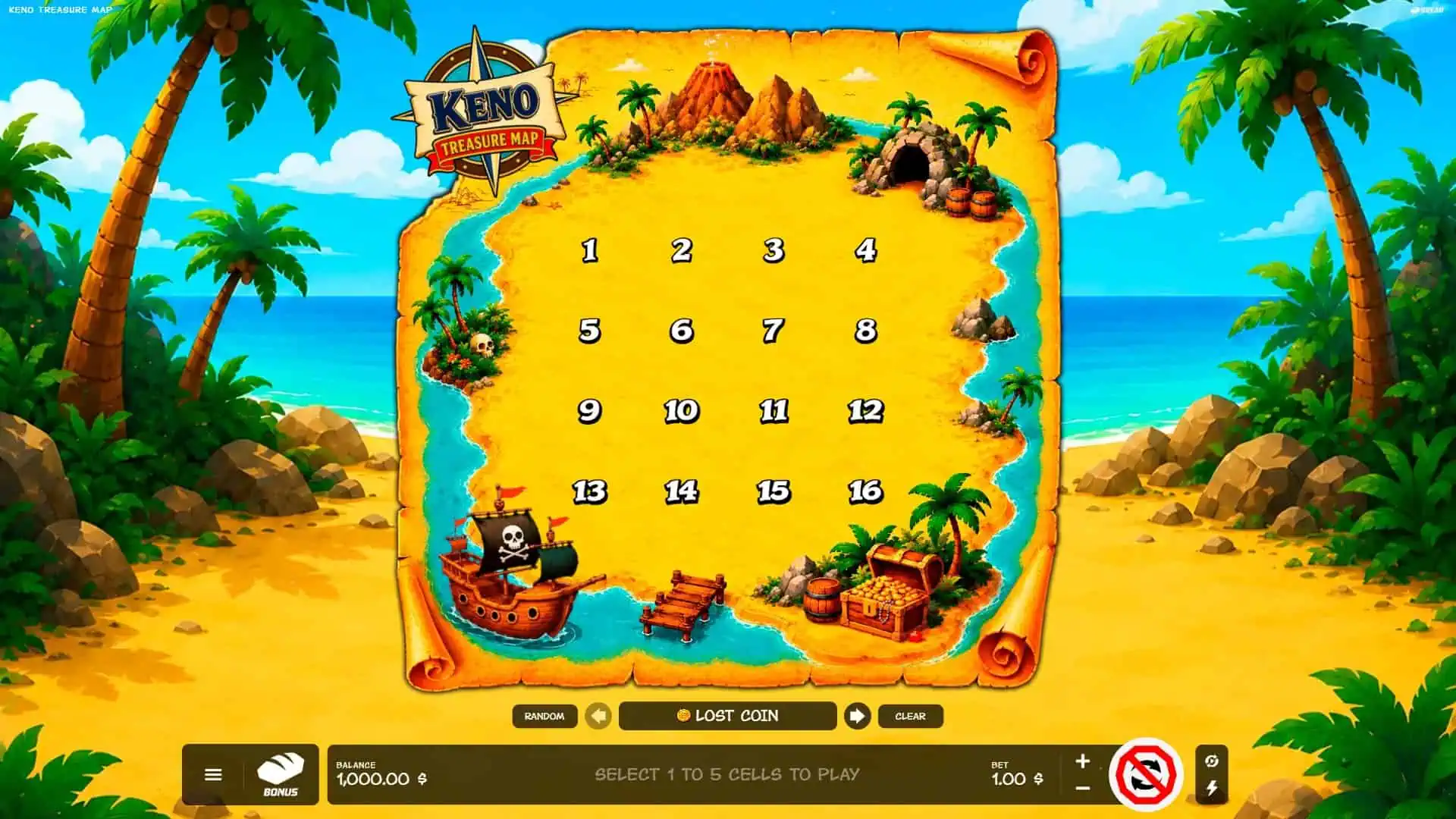 Keno Treasure Map slot gameplay reels
