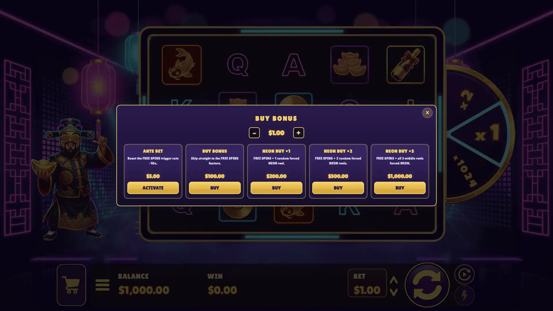 Golden Caishen bonus buy menu