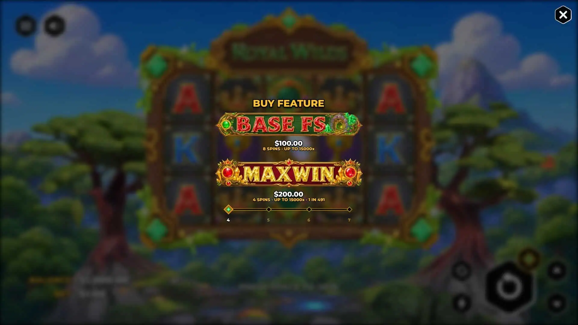 Royal Wilds bonus buy menu
