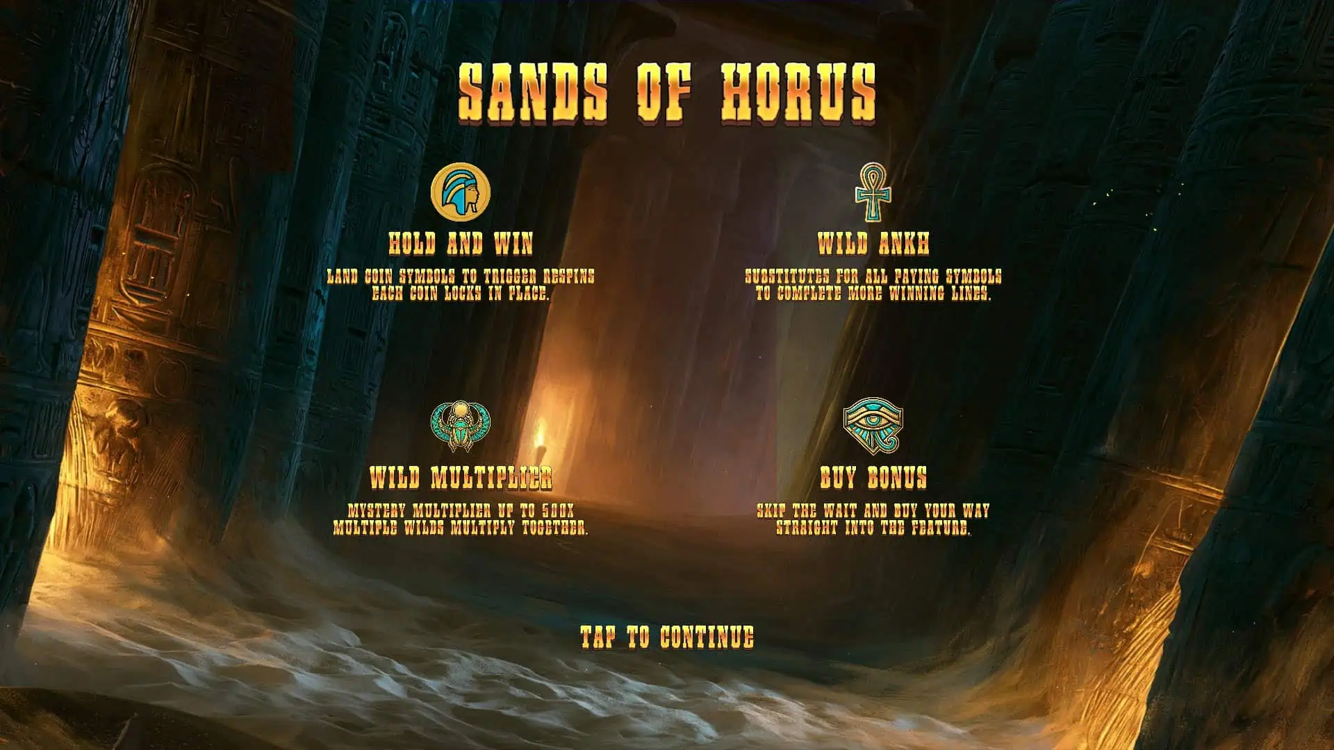 Sands Of Horus slot intro screen