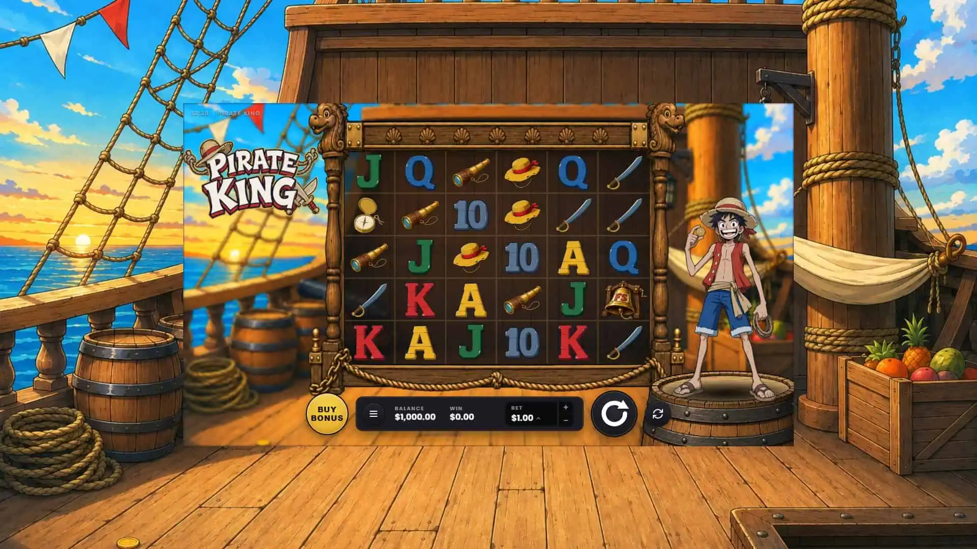 Pirate King slot gameplay reels