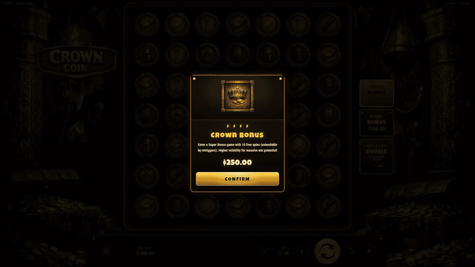 Crown Coin bonus buy menu
