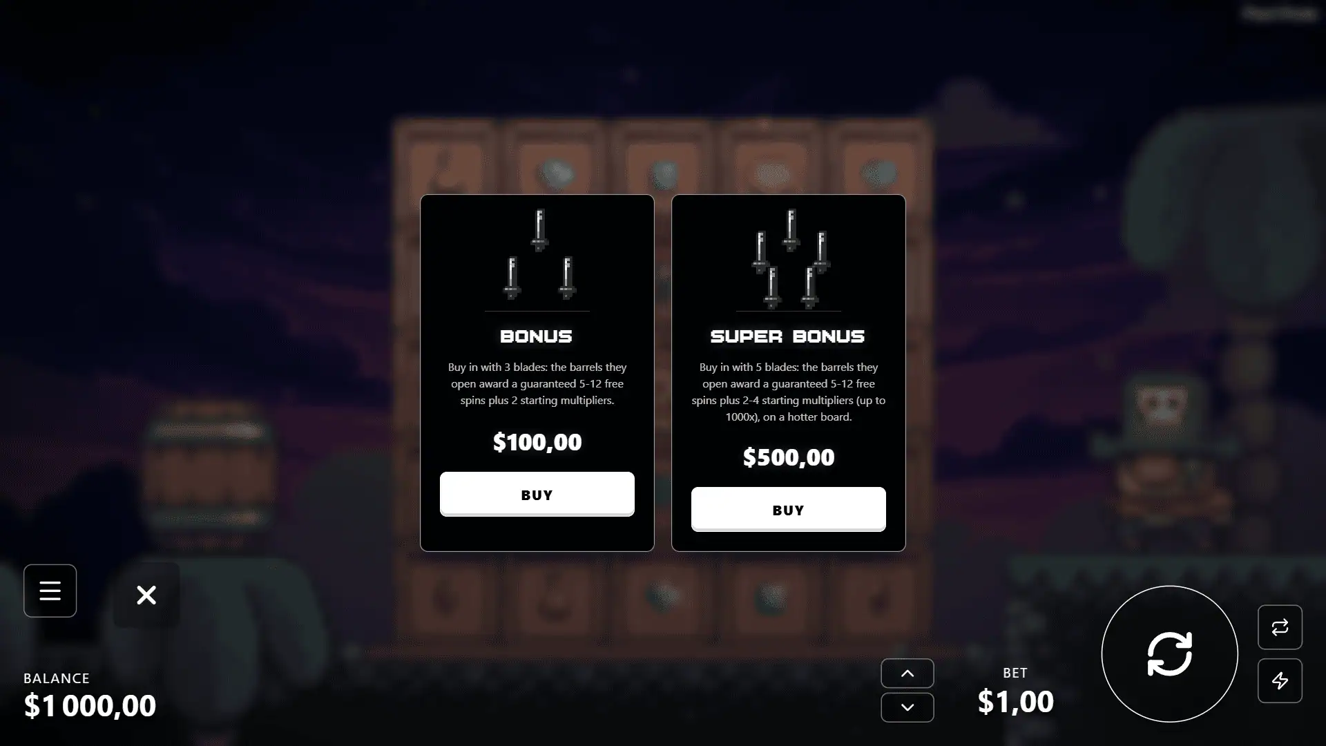 Pixel Pirate bonus buy menu