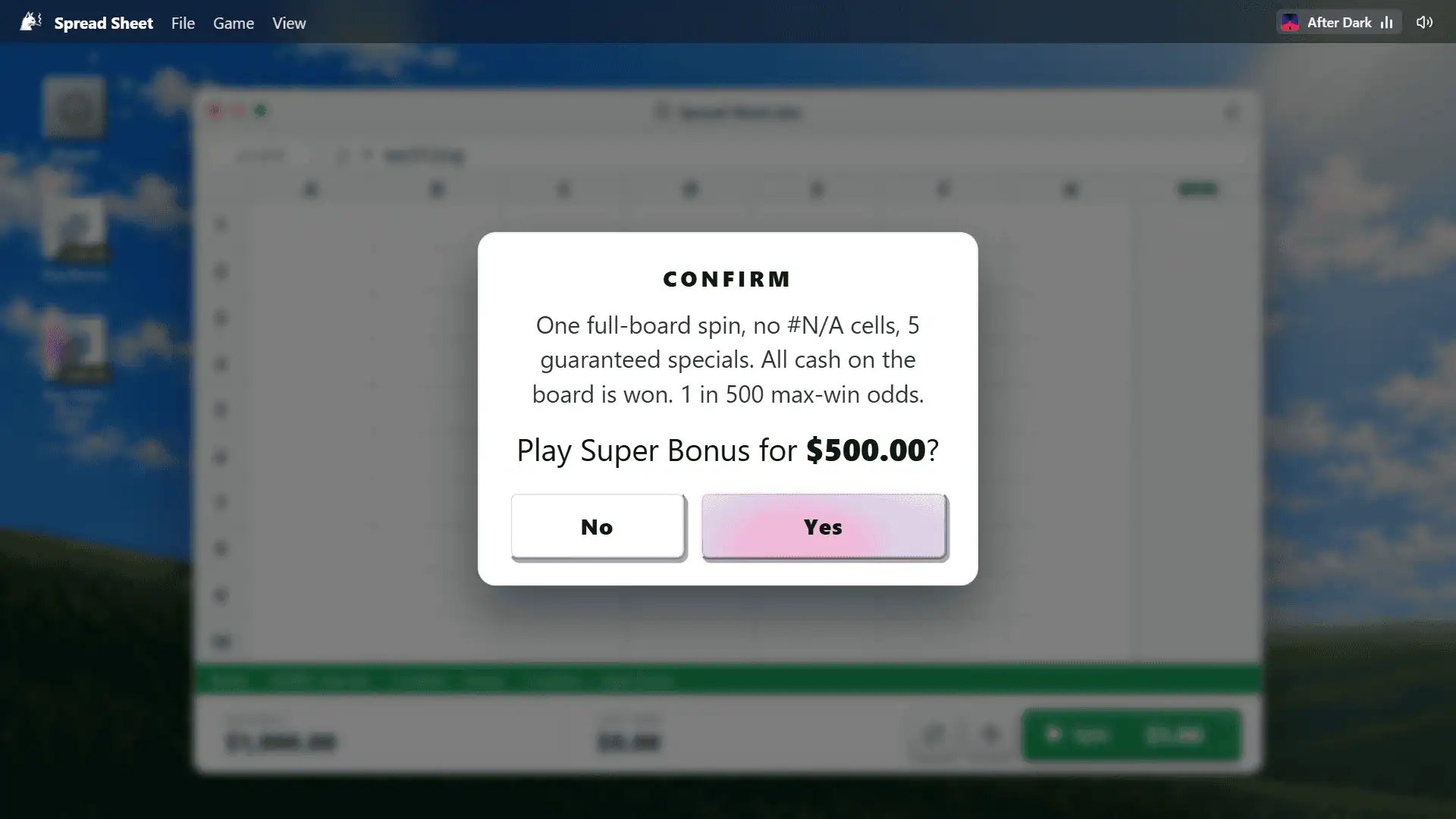 Spread Sheets bonus buy menu