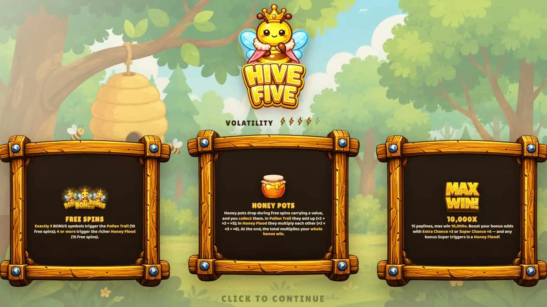 Hive Five slot intro screen