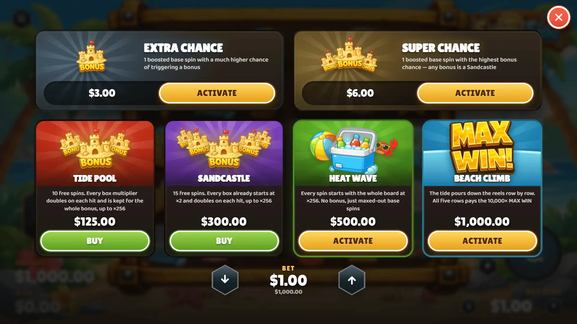 Sunny Side bonus buy menu