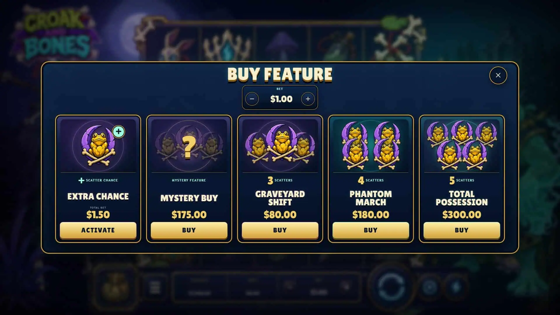 Croak and Bones bonus buy menu