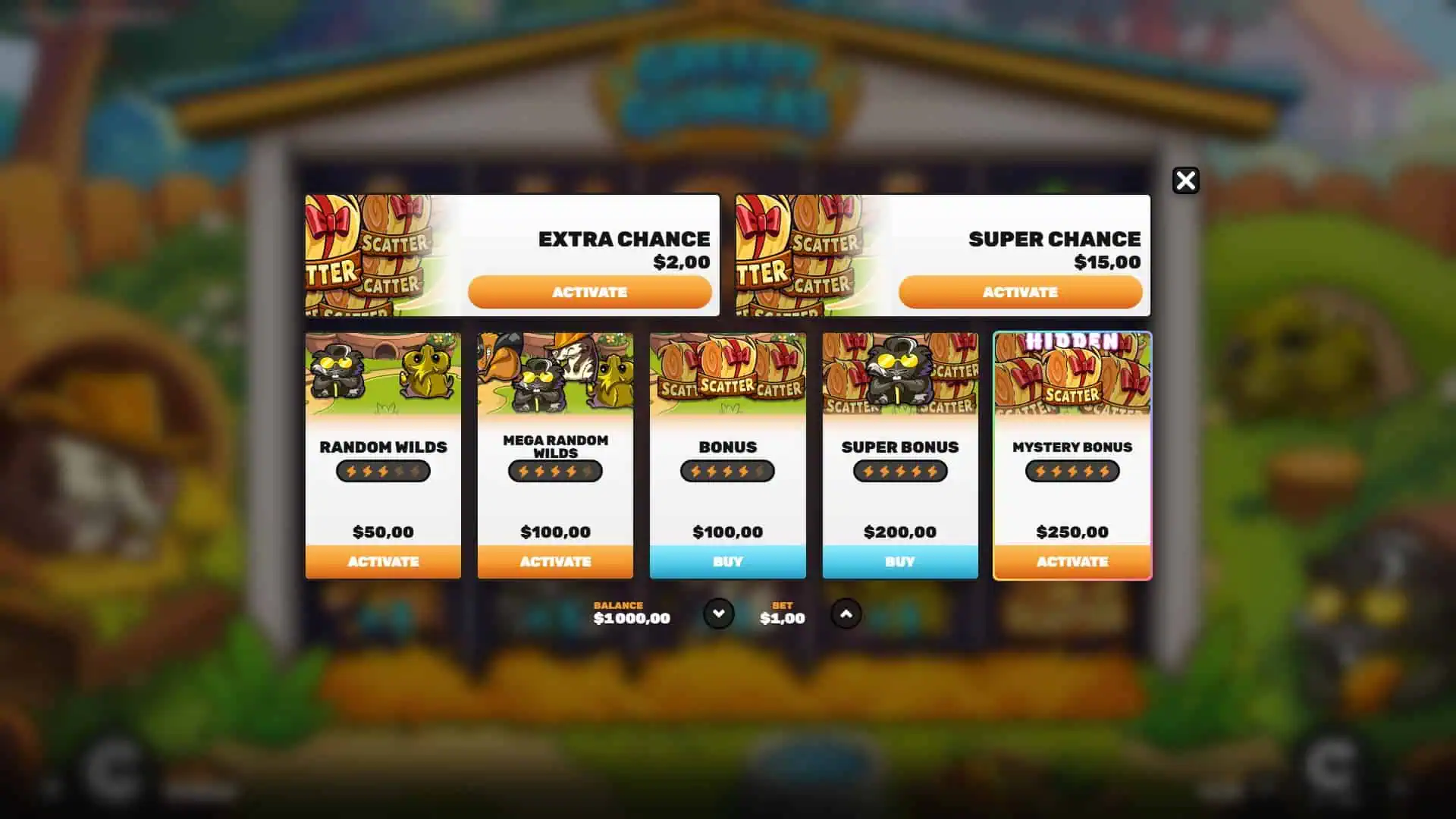 Greedy Guineas bonus buy menu