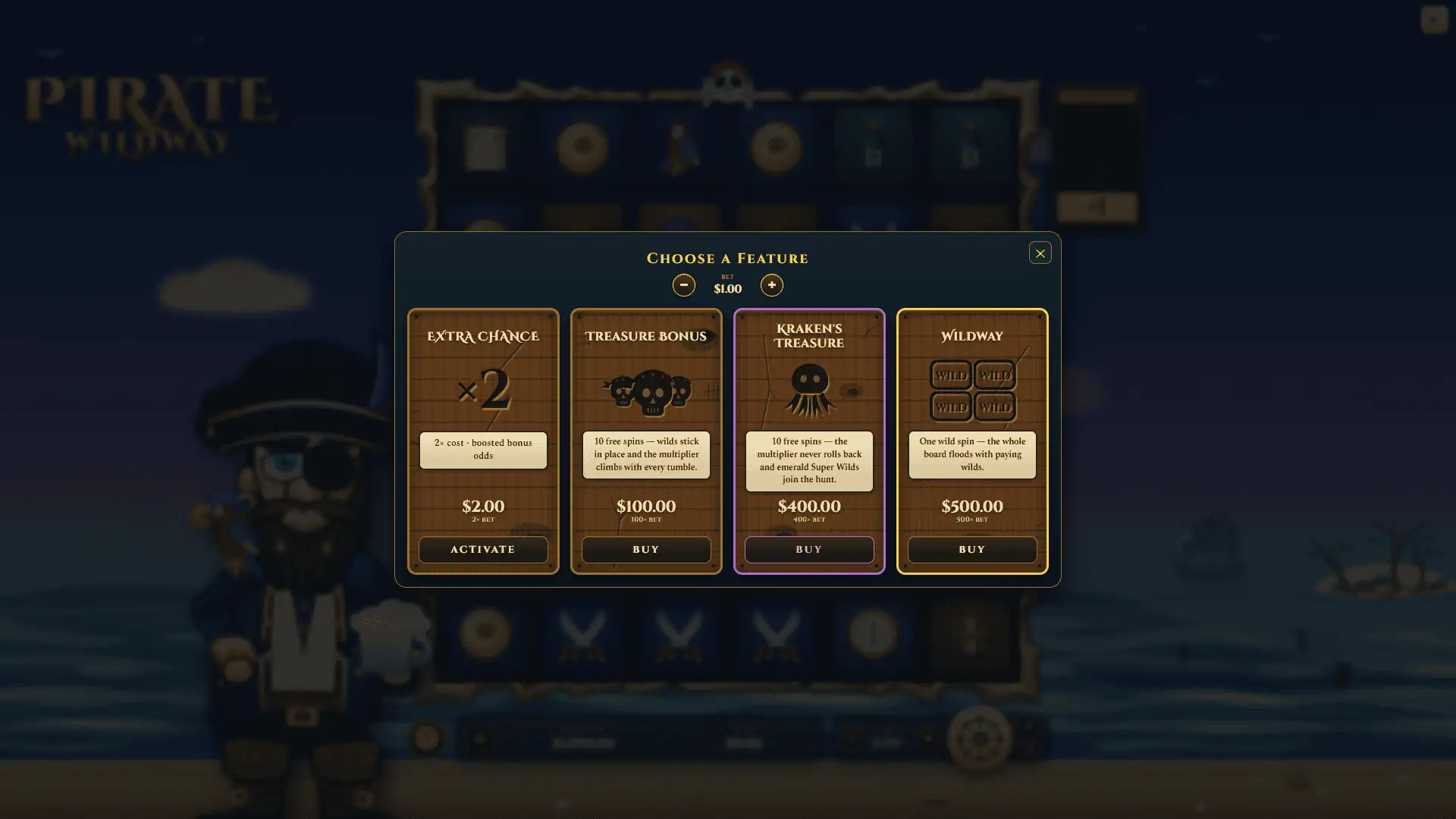 Pirate Wildway bonus buy menu