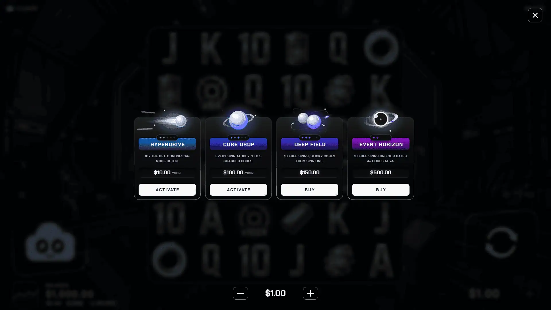 Space bonus buy menu