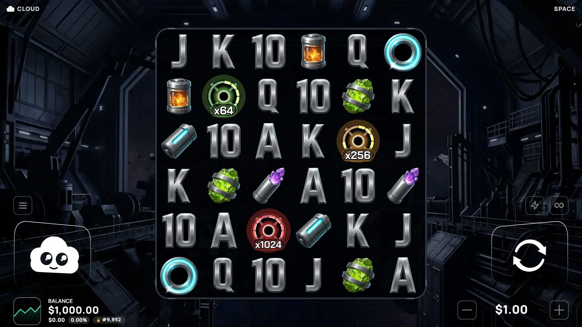 Space slot gameplay reels
