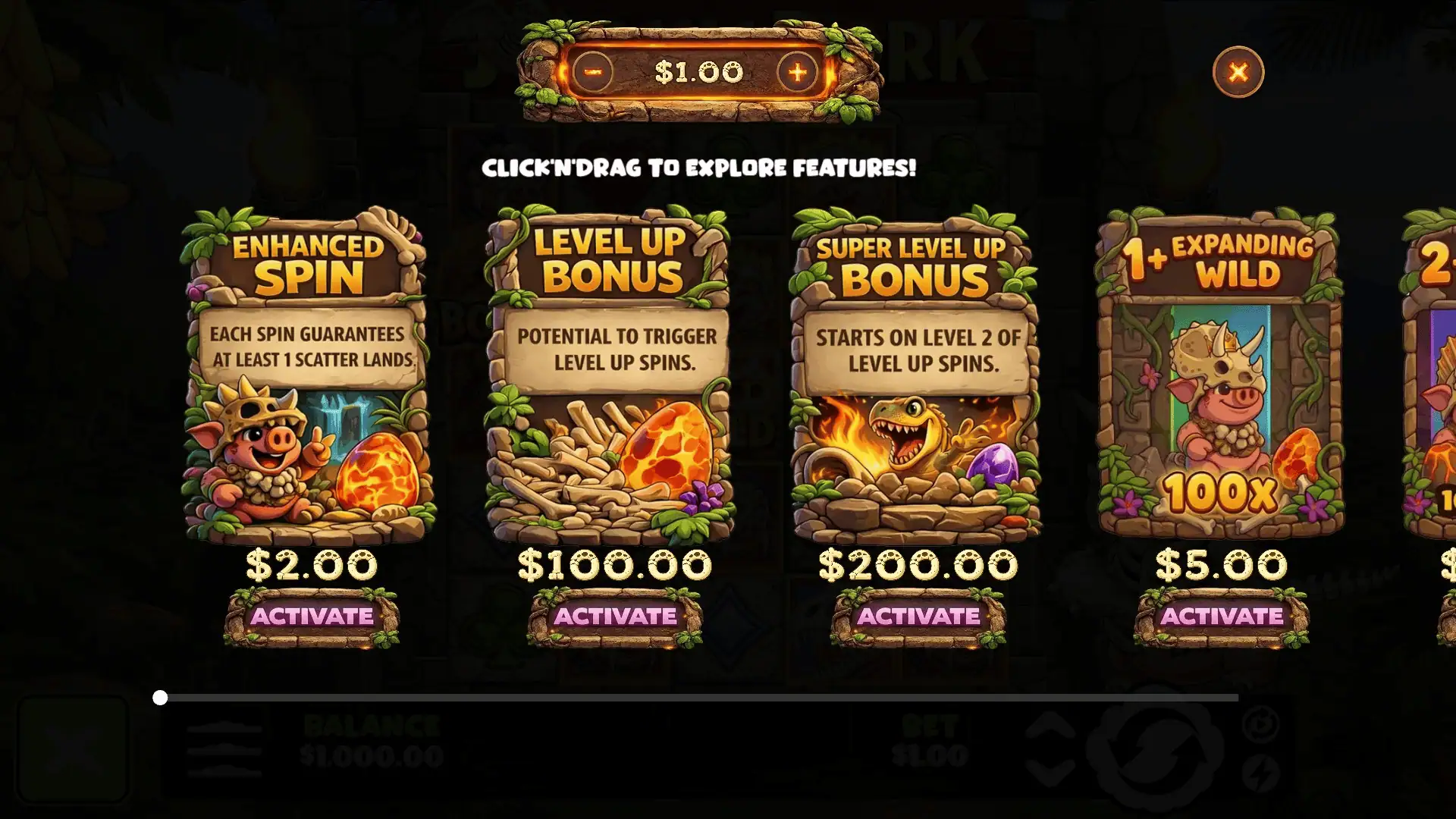 Jurassic Pork bonus buy menu