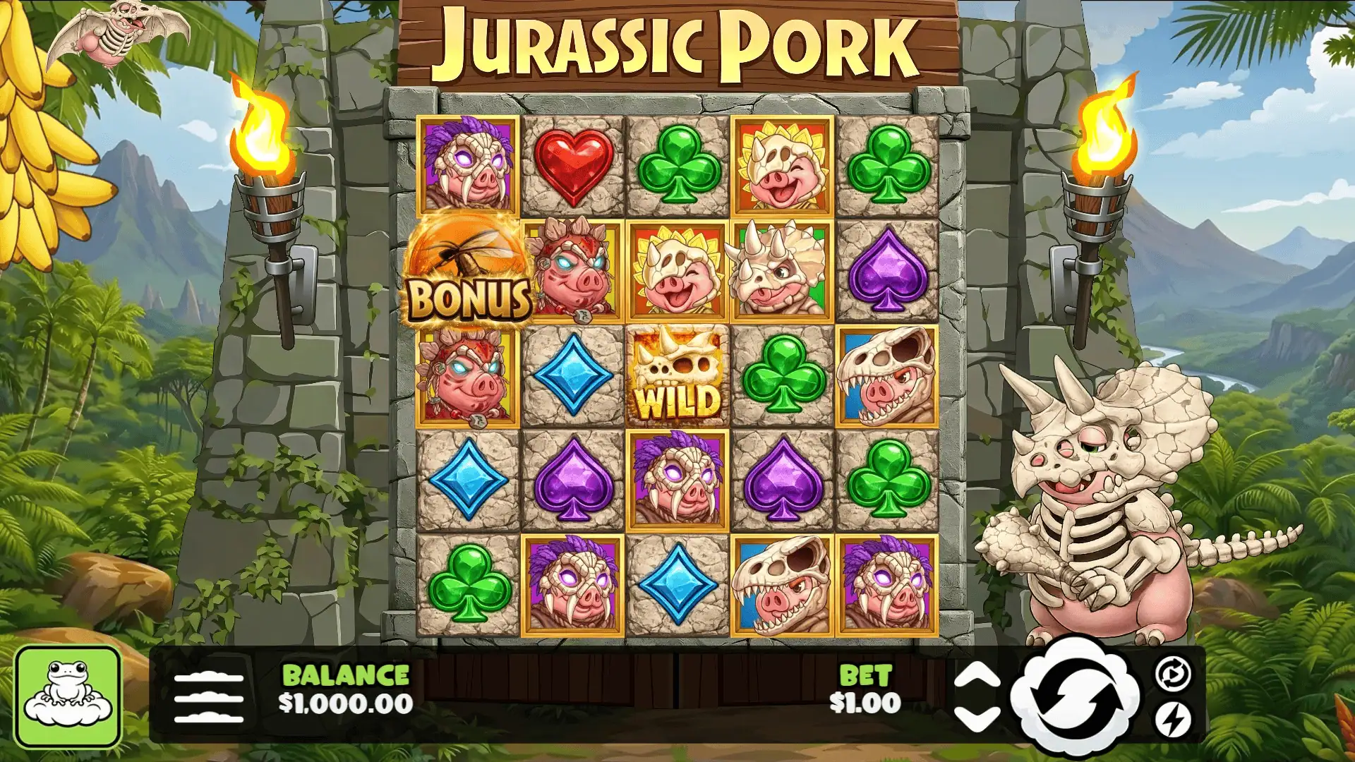 Jurassic Pork slot gameplay reels