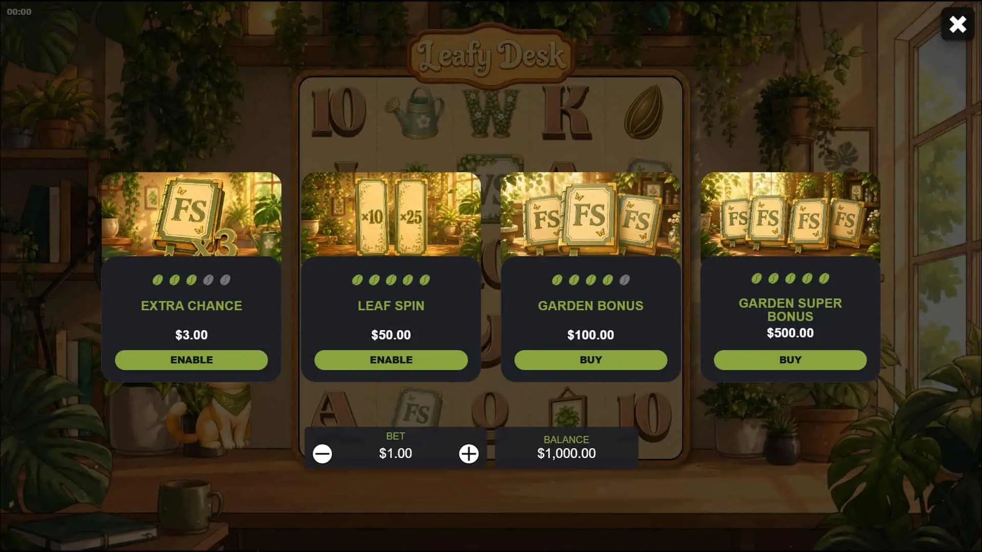 Leafy Desk bonus buy menu