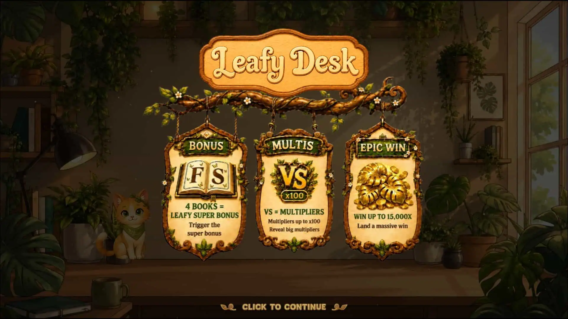 Leafy Desk slot intro screen