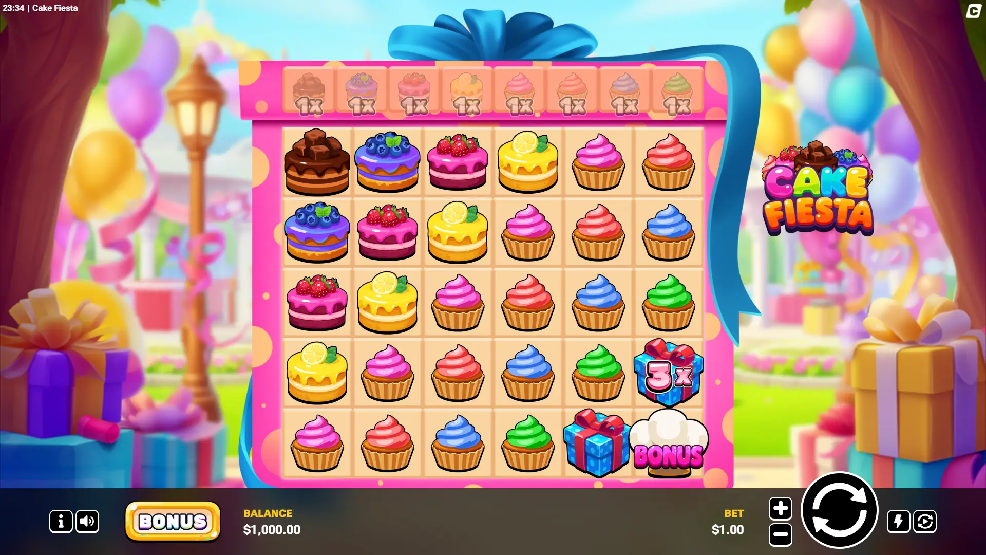 Cake Fiesta slot intro screen