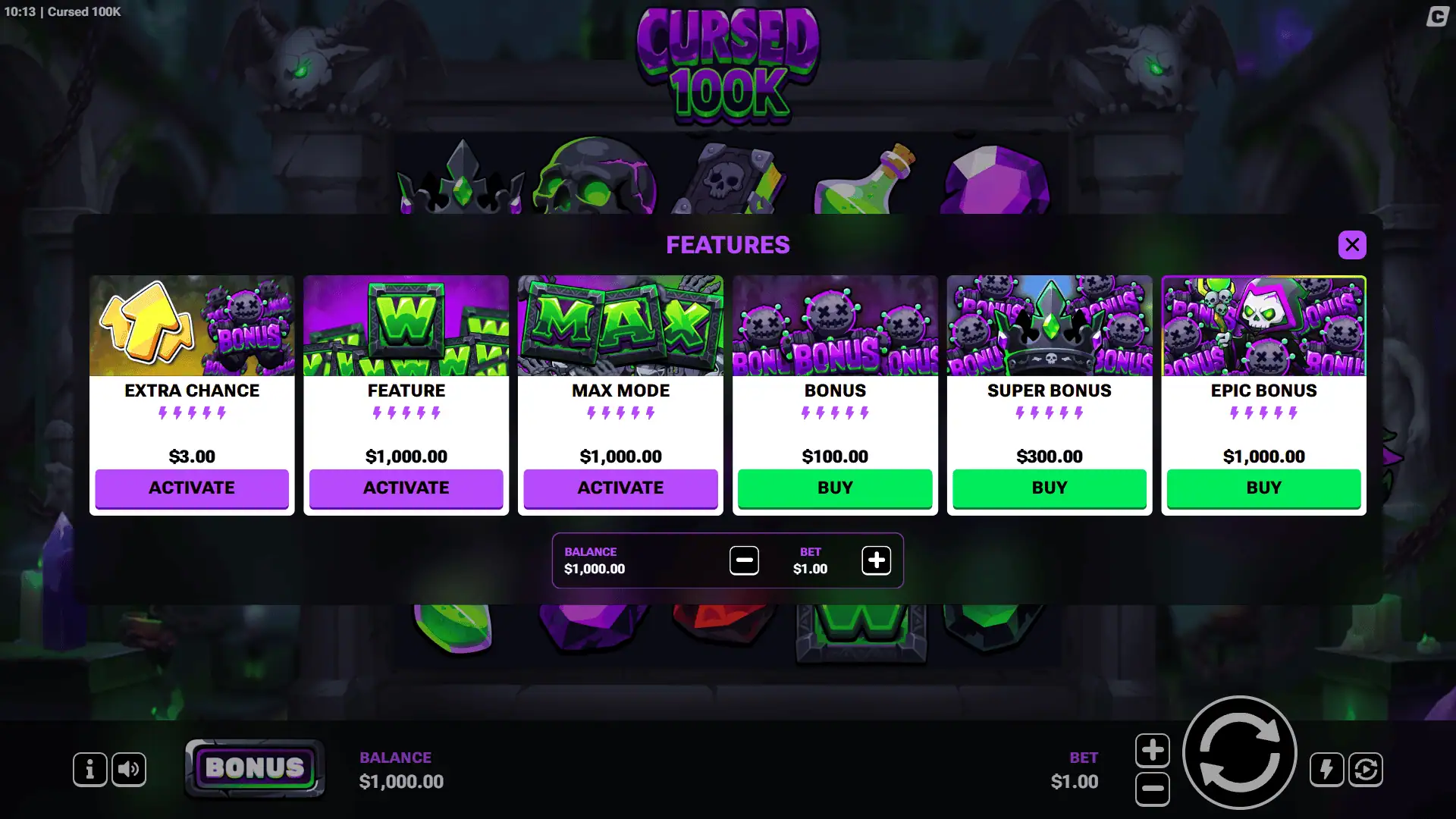 Cursed 100K bonus buy menu