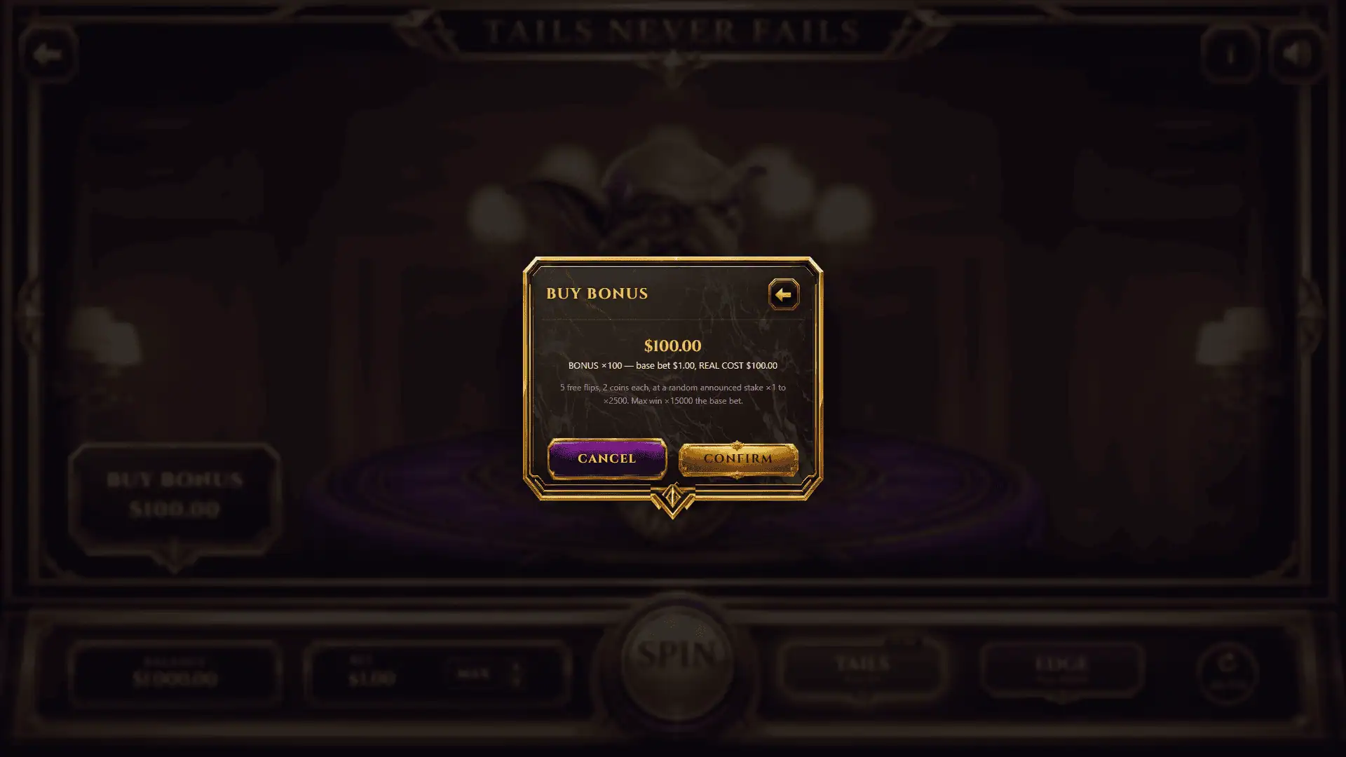 Tails Never Fails bonus buy menu