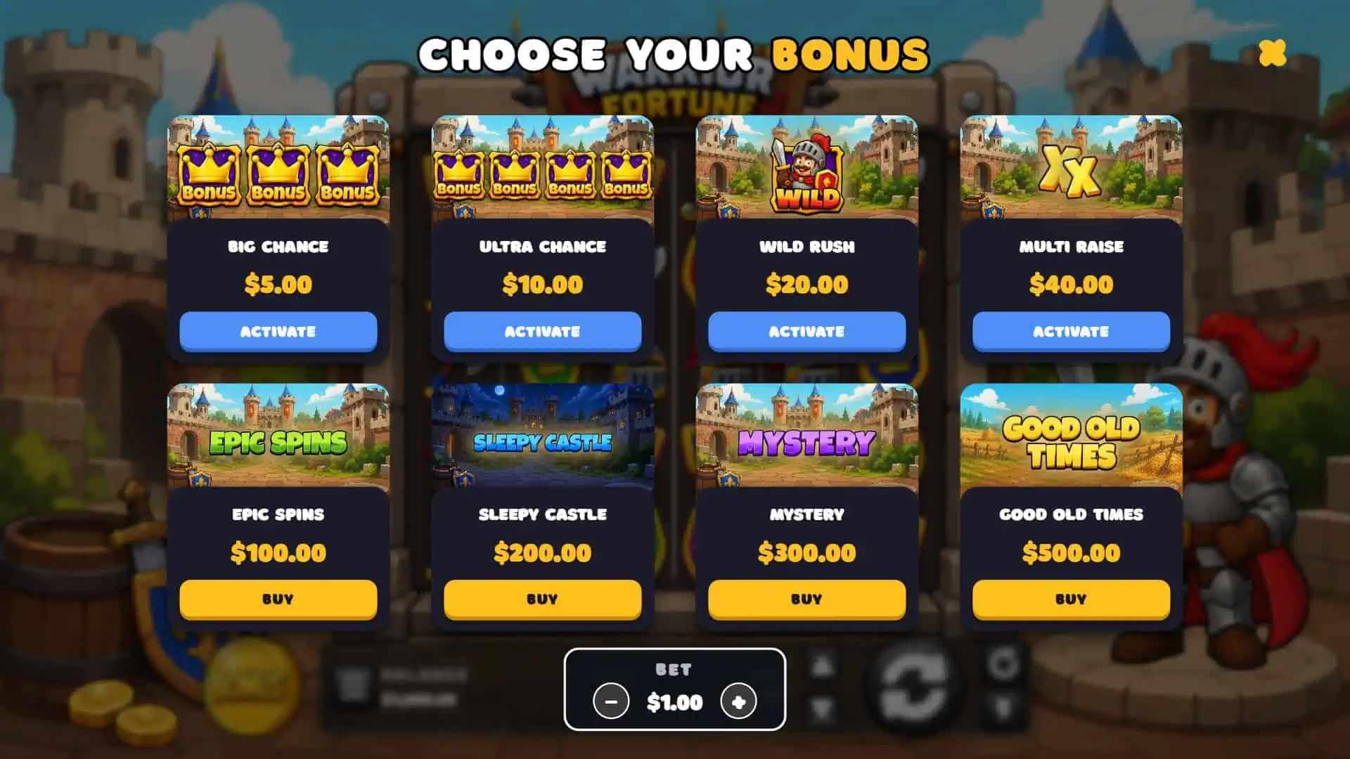 Warrior Fortune bonus buy menu