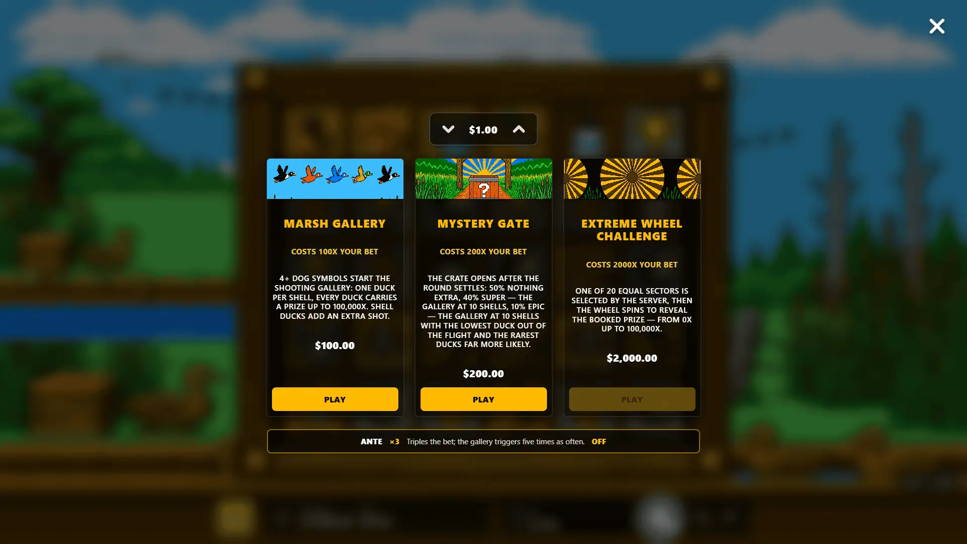 Duck Hunt Extreme bonus buy menu