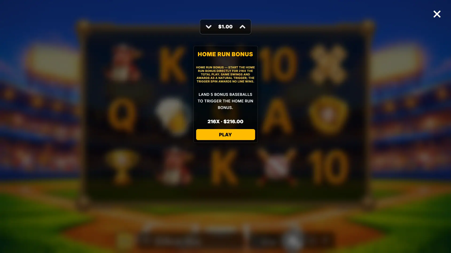 Piggy Baseball bonus buy menu