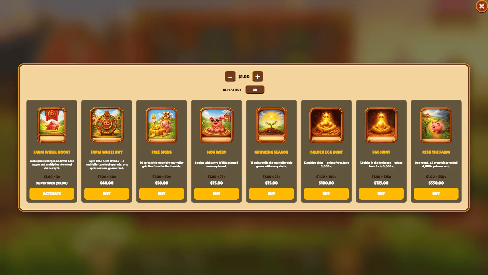 Piggy Farm bonus buy menu