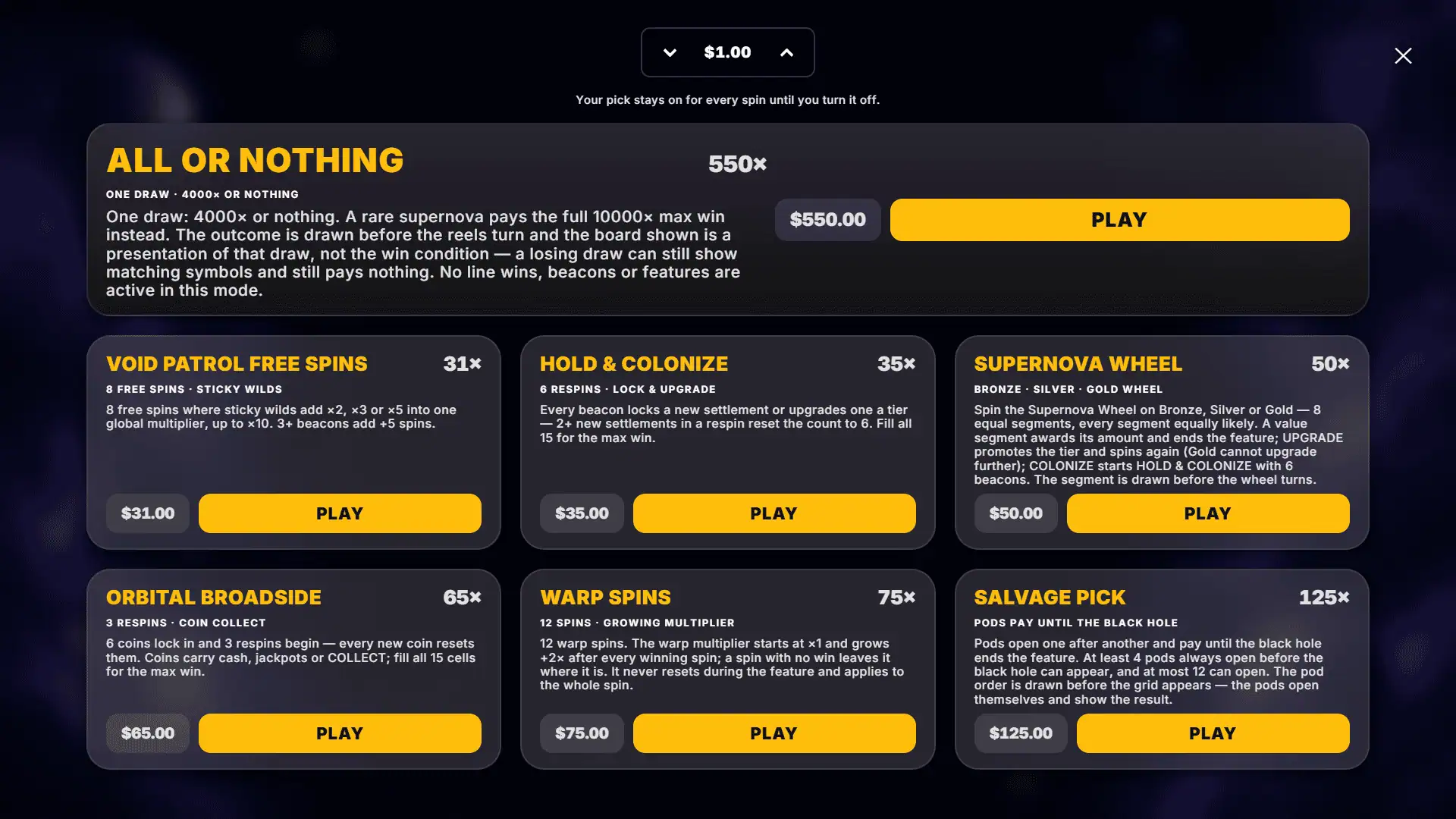Piggy Galaxy bonus buy menu