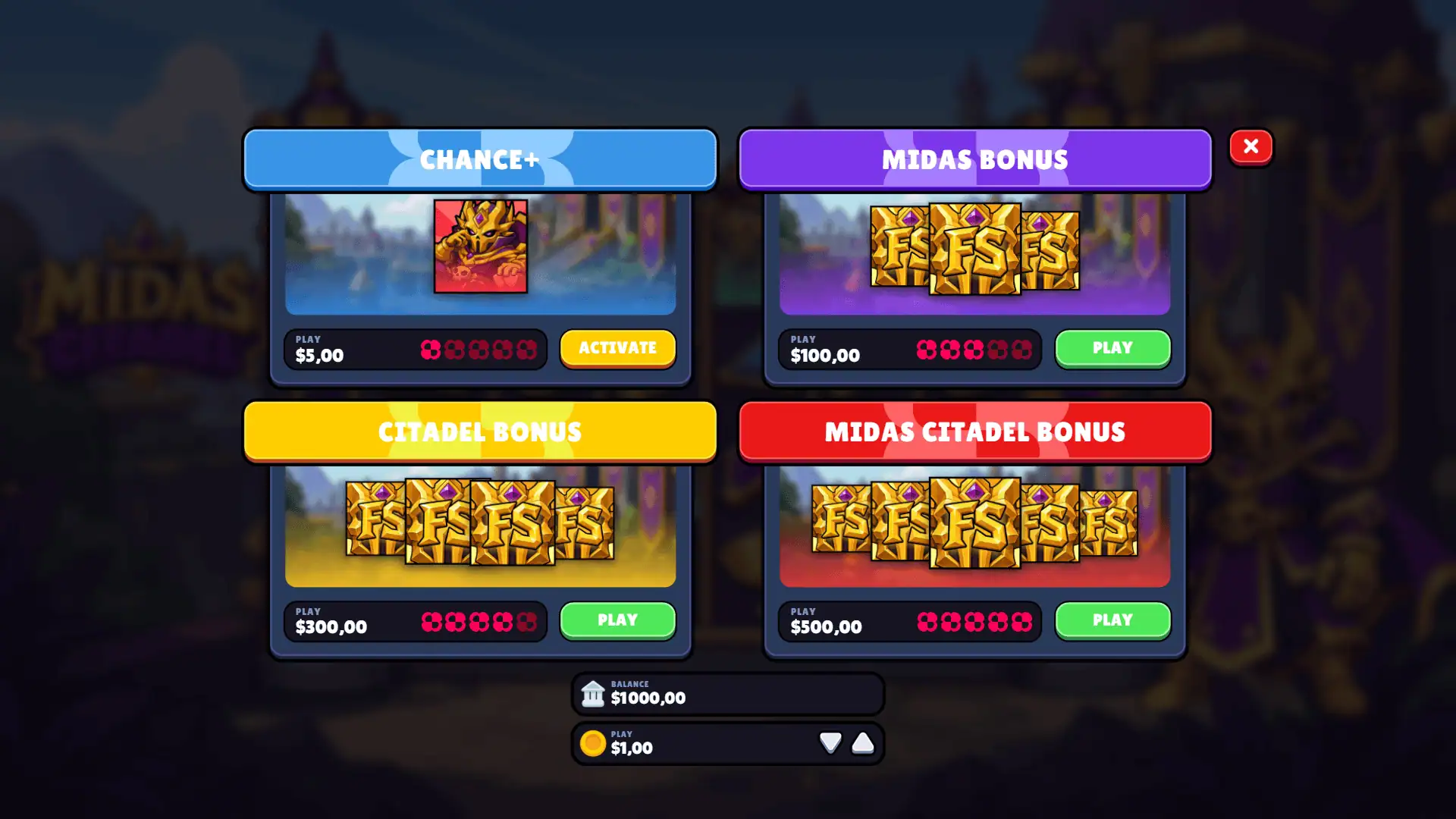 Midas Citadel bonus buy menu