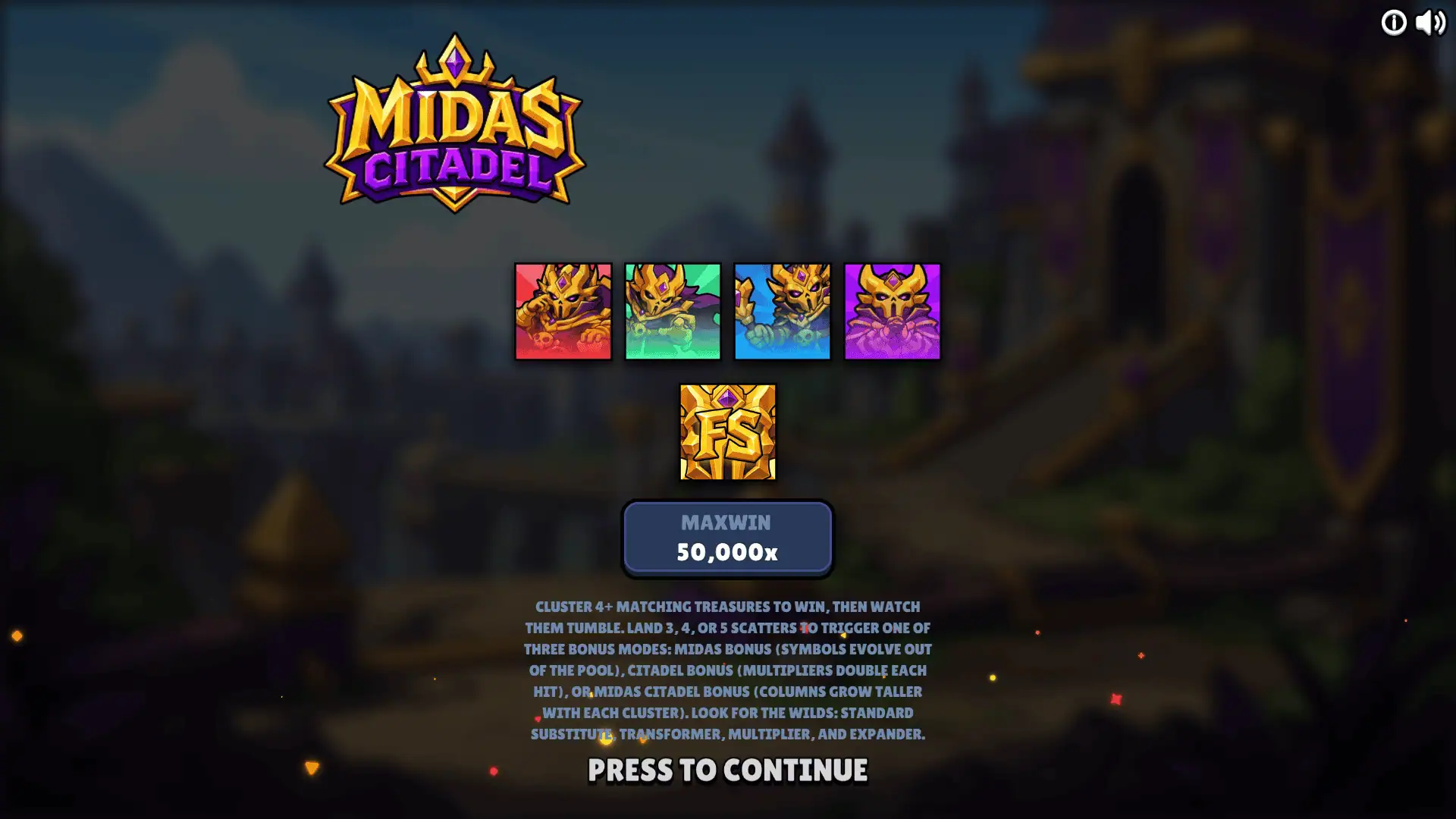 Midas Citadel slot intro screen
