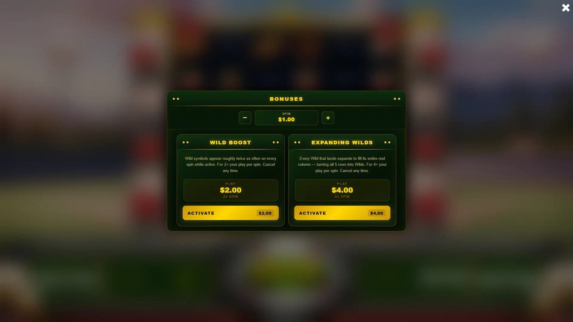 Ballpark Hero bonus buy menu
