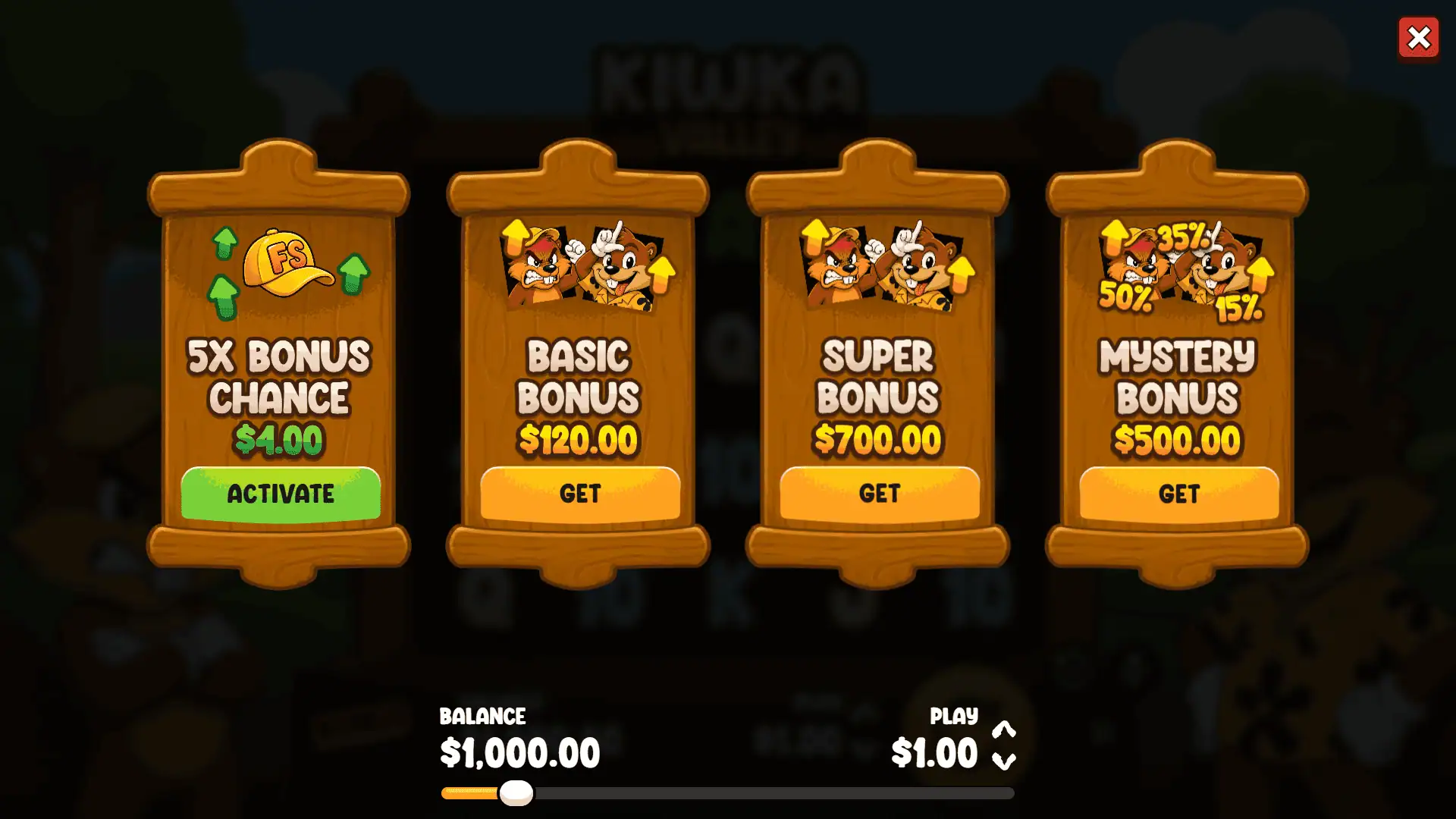 Kiwka Valley bonus buy menu