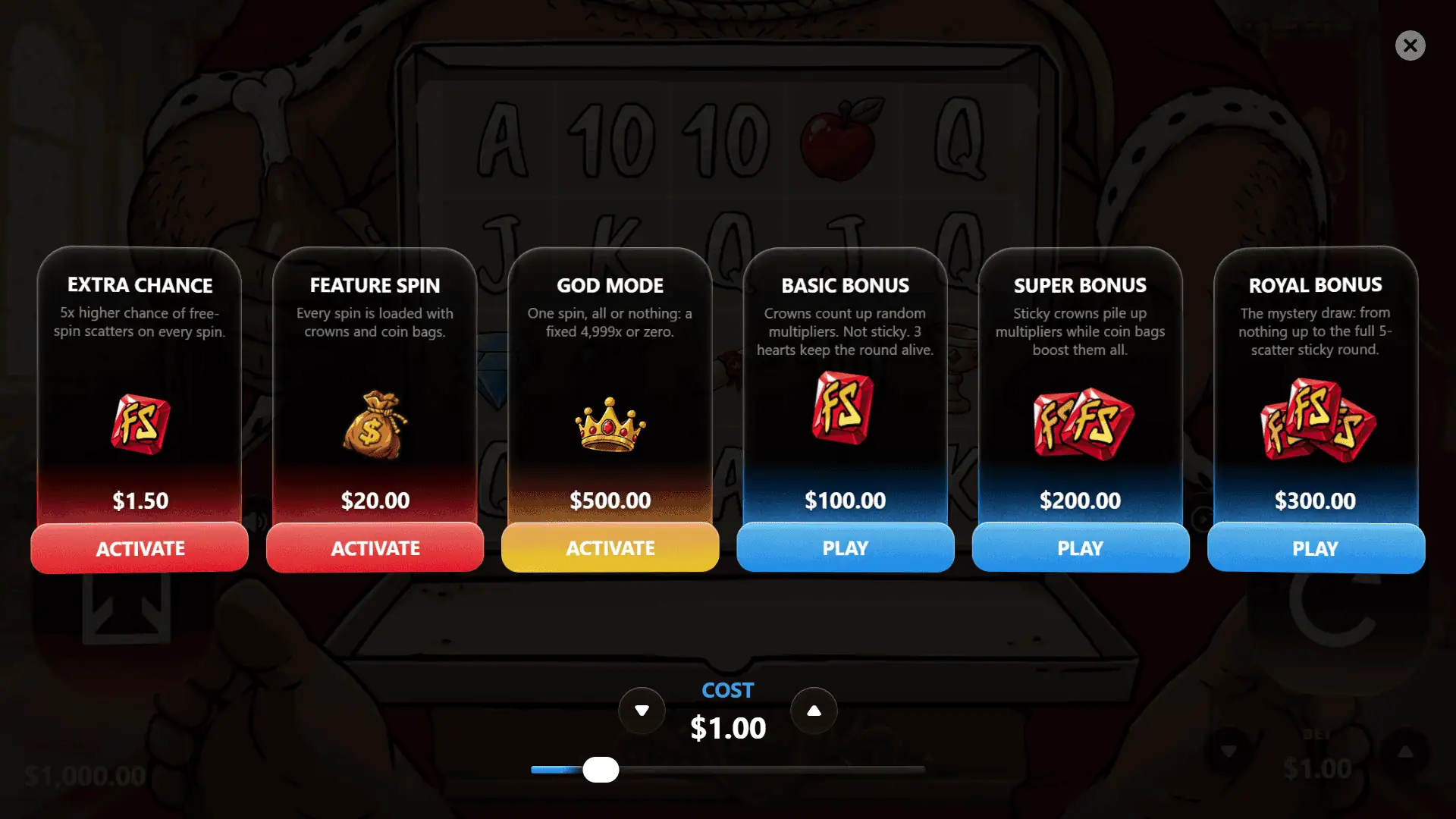 Polish King bonus buy menu