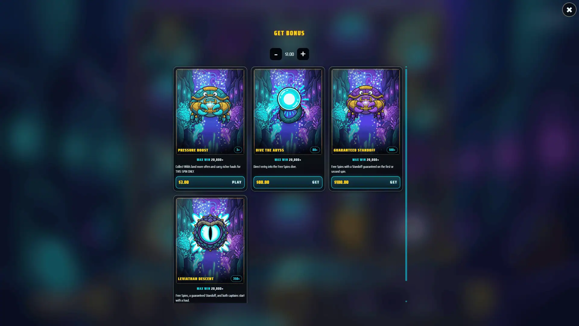 Abyss Collectors bonus buy menu