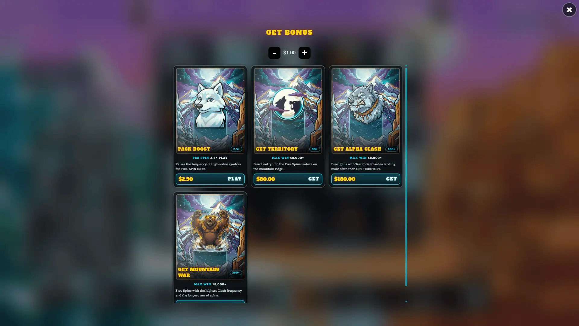Fang and Fur bonus buy menu