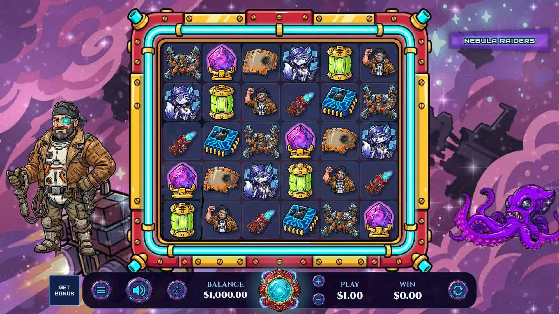 Nebula Raiders slot gameplay reels