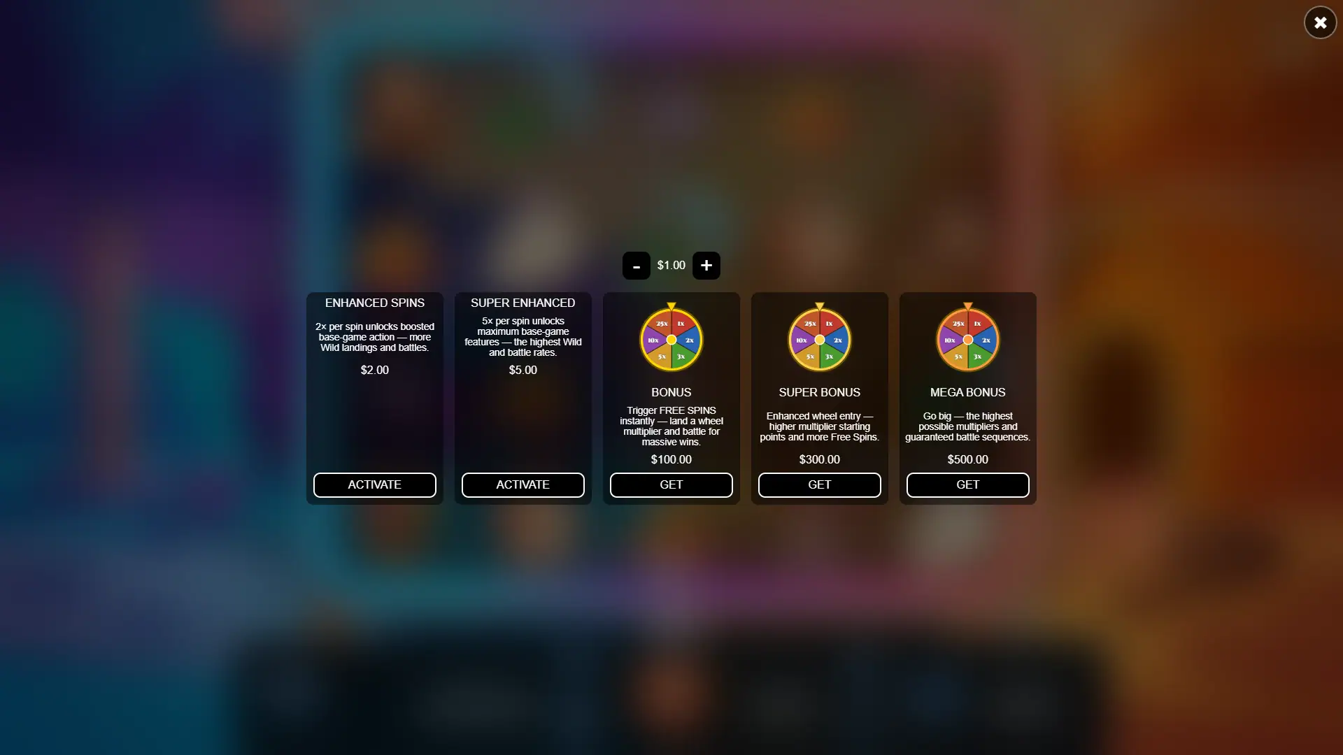 Paws & Claws bonus buy menu